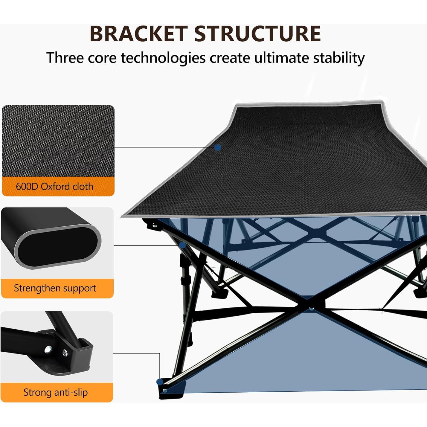 Cama Plegable para Camping VINGLI con Colchón Desmontable Negro