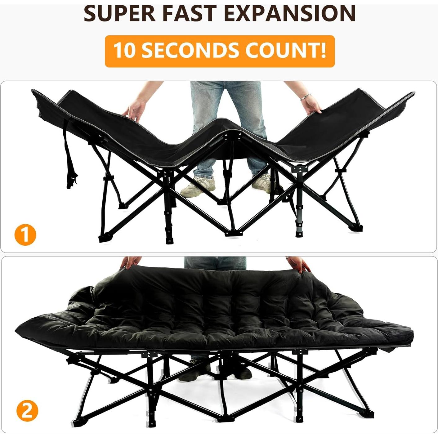 Cama Plegable para Camping VINGLI con Colchón Desmontable Negro