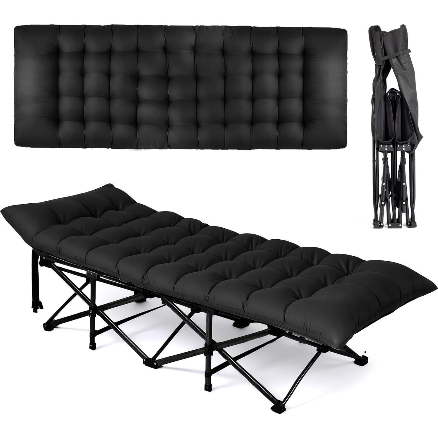 Cama Plegable para Camping VINGLI con Colchón Desmontable Negro