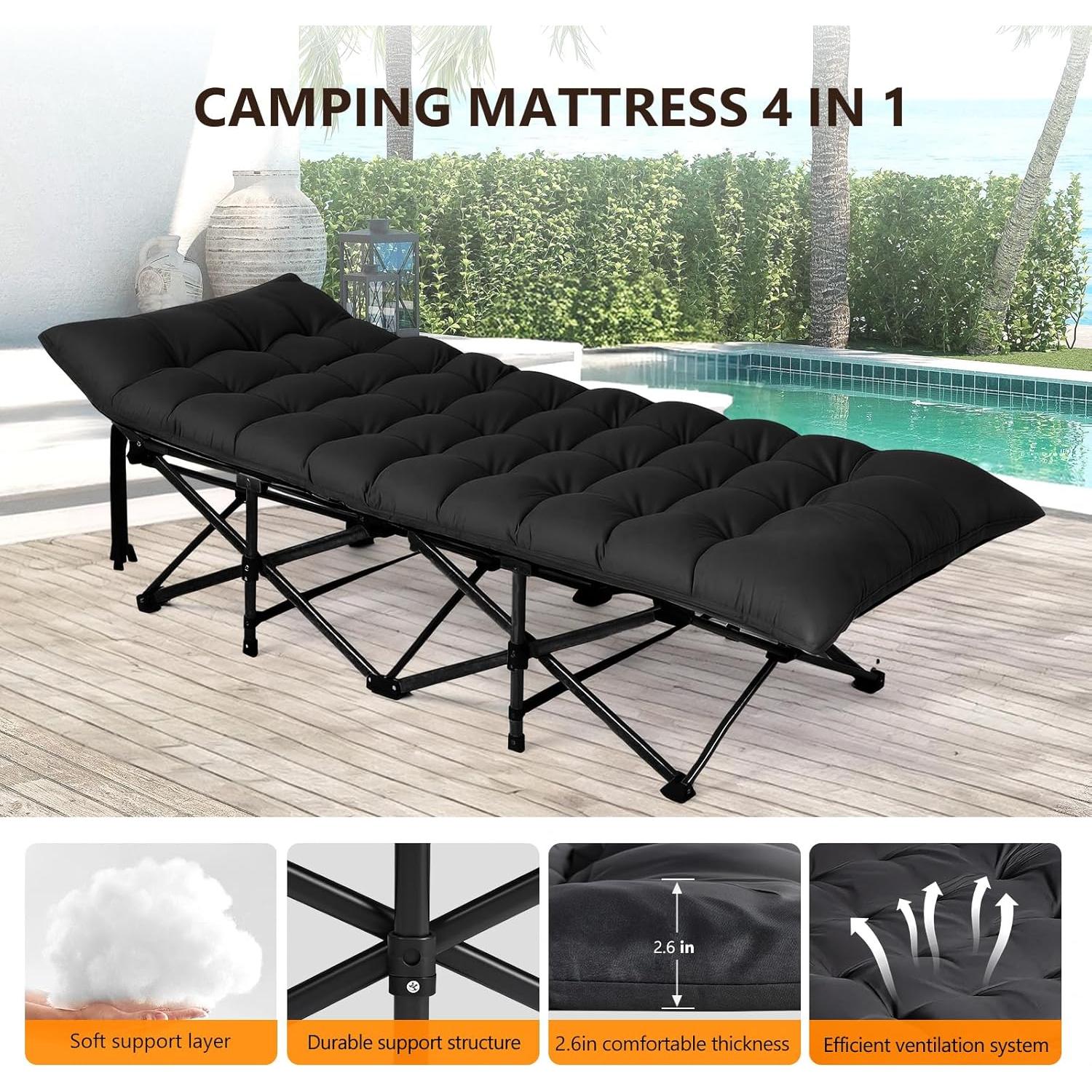 Cama Plegable para Camping VINGLI con Colchón Desmontable Negro