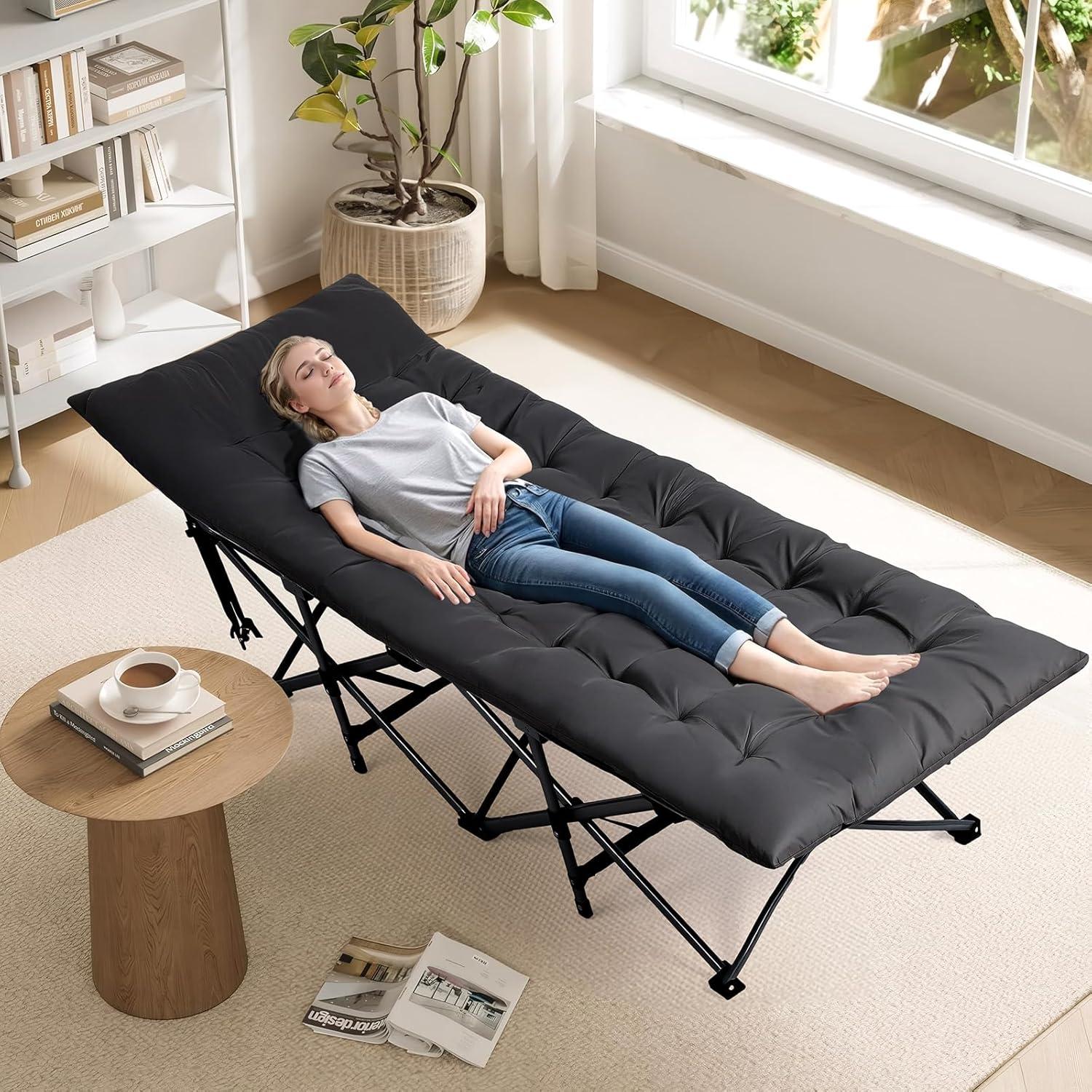 Cama Plegable para Camping VINGLI con Colchón Desmontable Negro