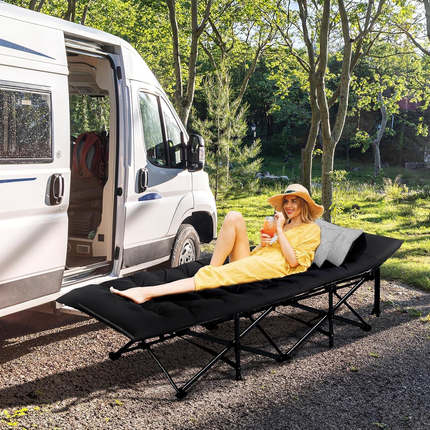 Cama Plegable para Camping VINGLI con Colchón Desmontable Negro