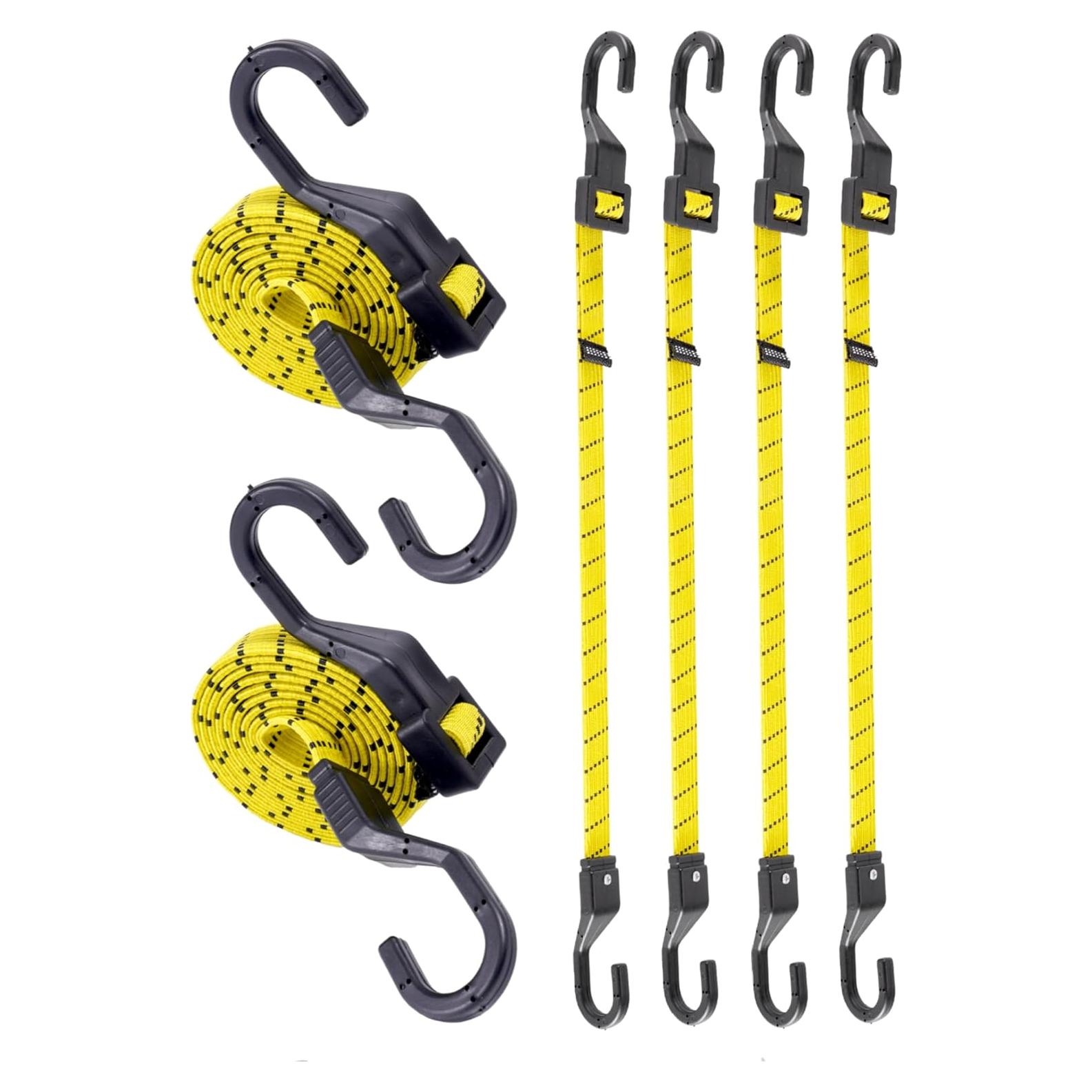 Cuerdas Bungee Planas Ajustables LuckyStraps 30.48 cm 6 Pcs
