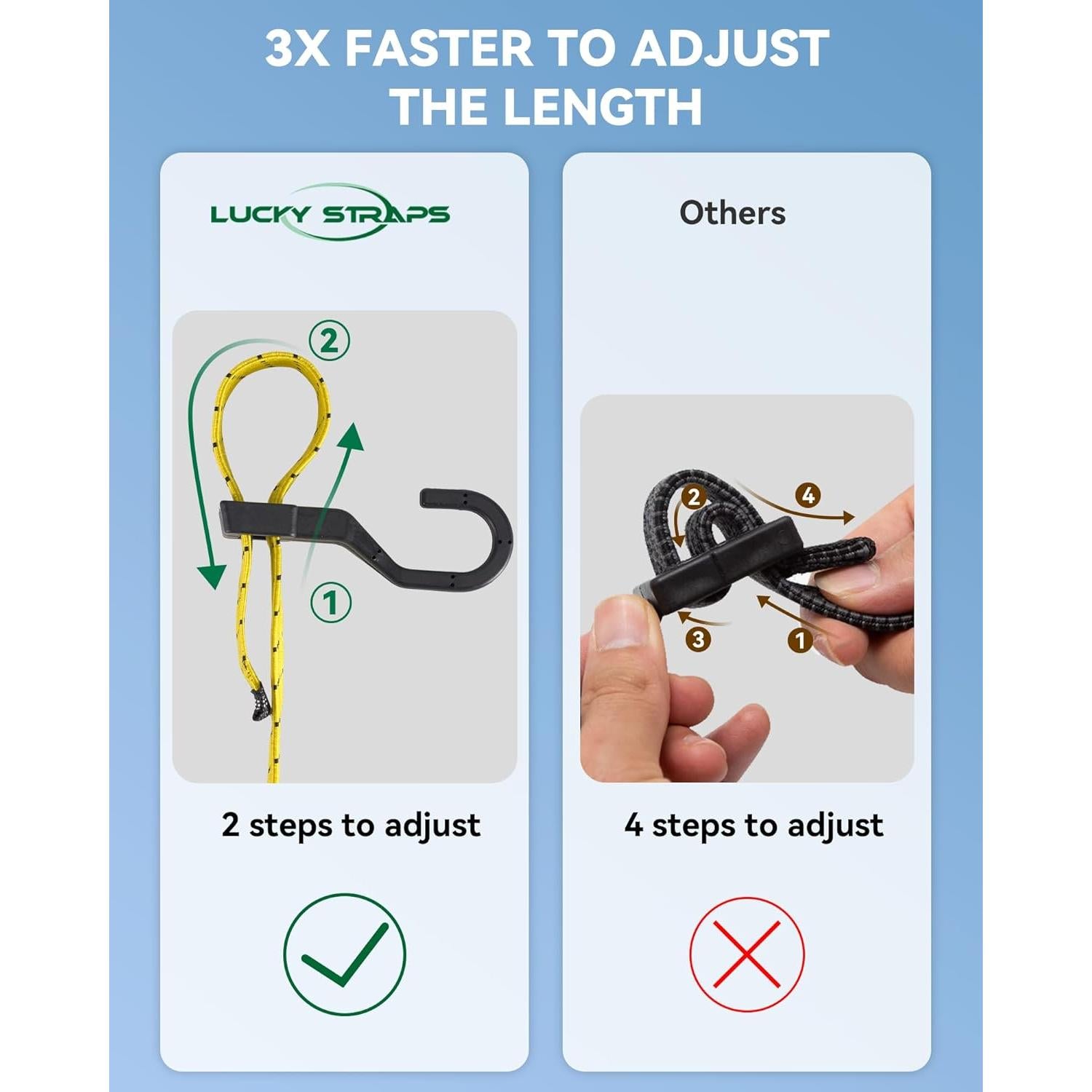 Cuerdas Bungee Planas Ajustables LuckyStraps 30.48 cm 6 Pcs