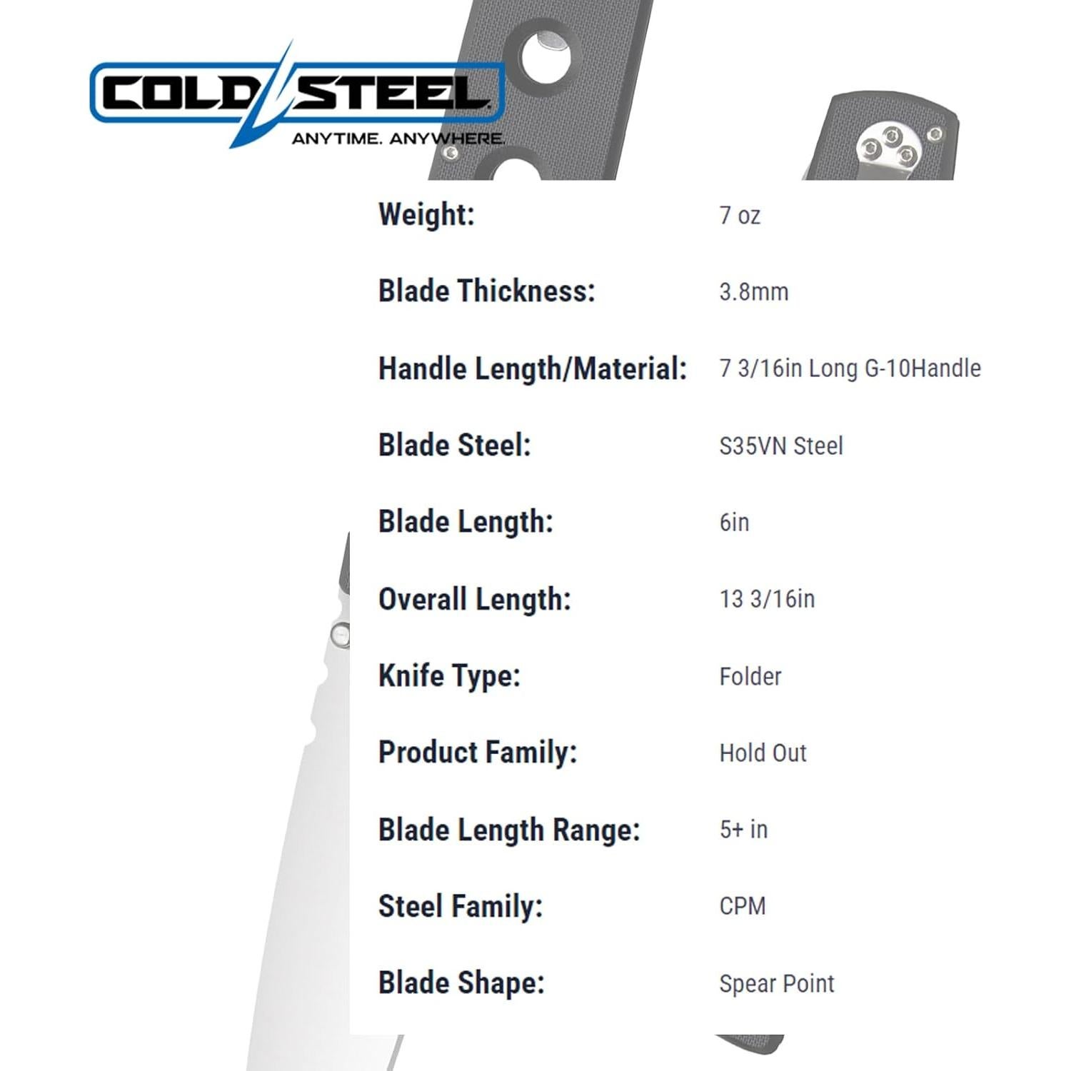 Cuchillo Plegable Cold Steel Hold Out 15.2 cm S35VN G-10