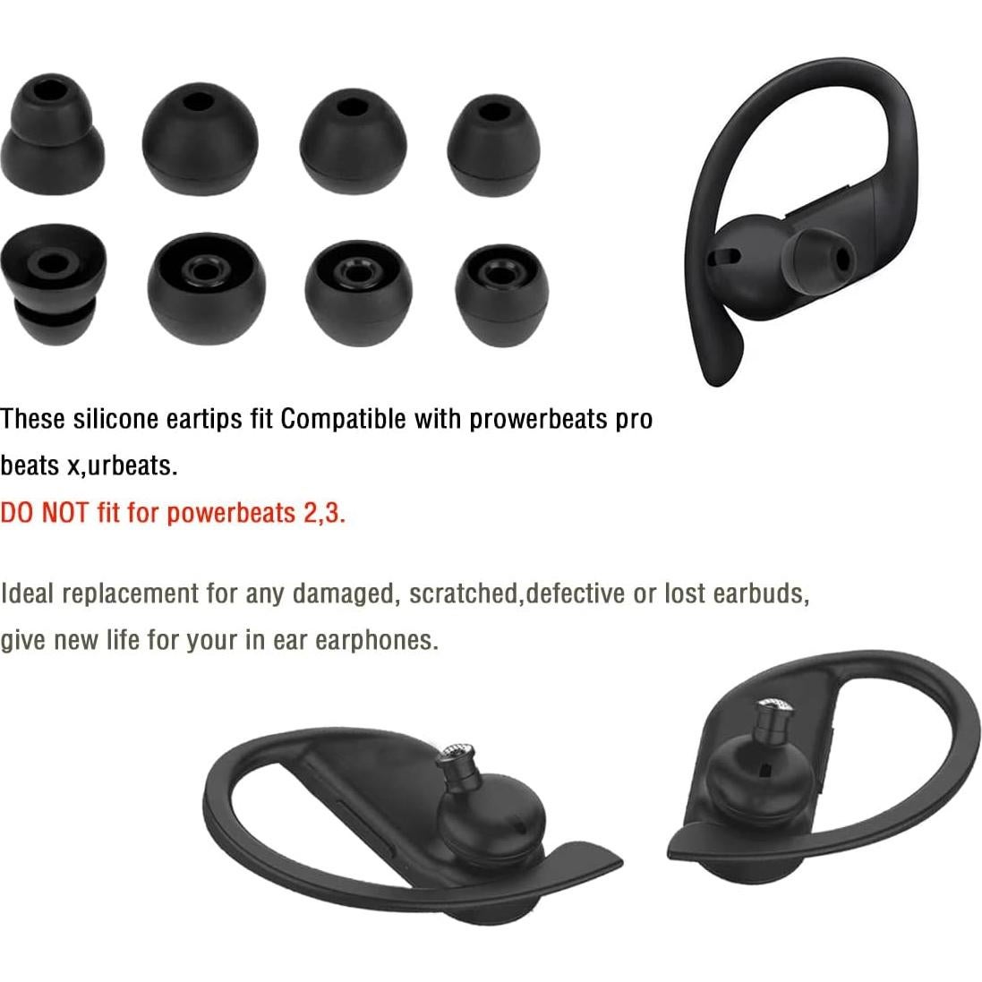 Consejos de Silicona para Auriculares Powerbeats Pro - 4 Pares Negros