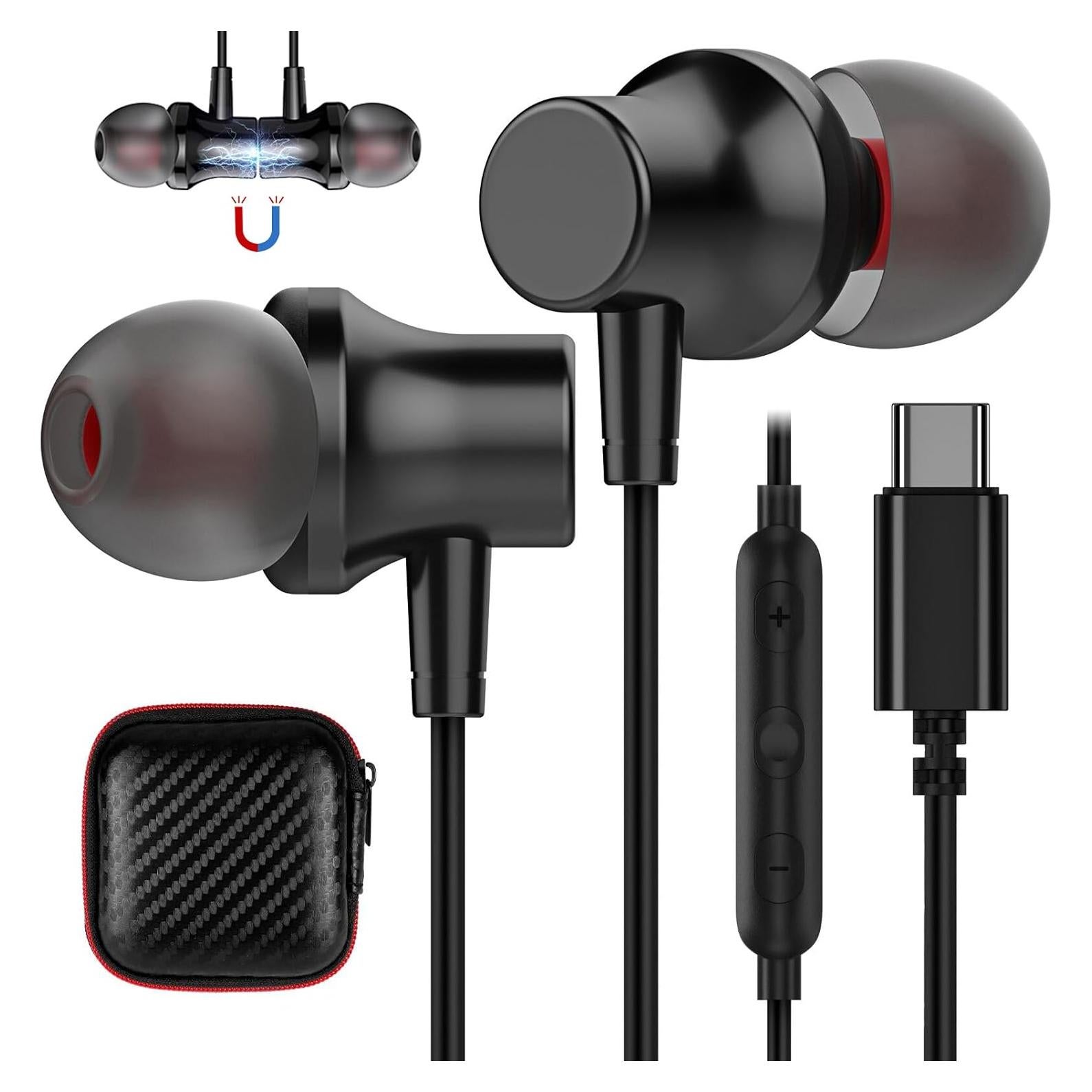 USB C Headphone,COOYA Type C Wired Earbuds Magnetic Bass Noise Canceling In-Ear Earphones+Mic for iPhone 17 16 15 Pro Max iPad 10 Pixel 9 8 for Samsung Galaxy S25 Ultra S24 S23 A16 A56 for OnePlus 13