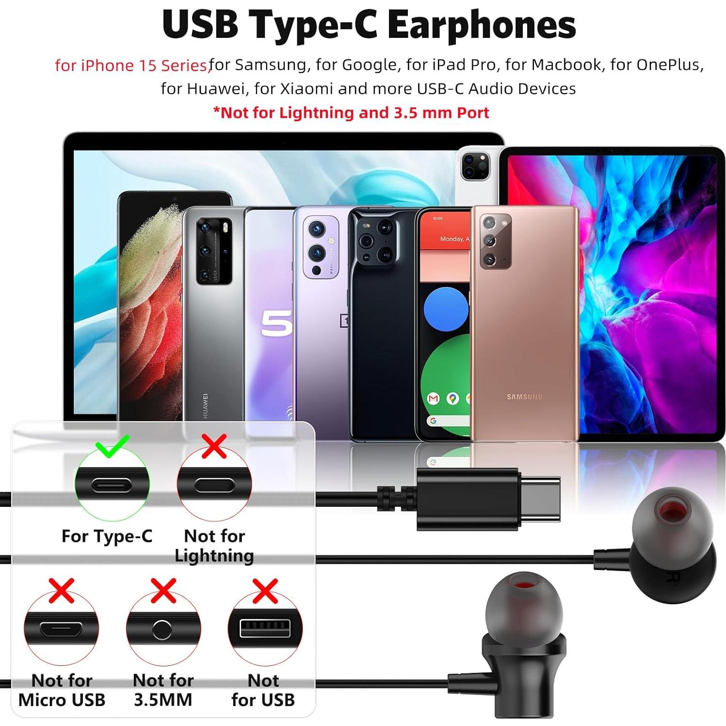 USB C Headphone,COOYA Type C Wired Earbuds Magnetic Bass Noise Canceling In-Ear Earphones+Mic for iPhone 17 16 15 Pro Max iPad 10 Pixel 9 8 for Samsung Galaxy S25 Ultra S24 S23 A16 A56 for OnePlus 13