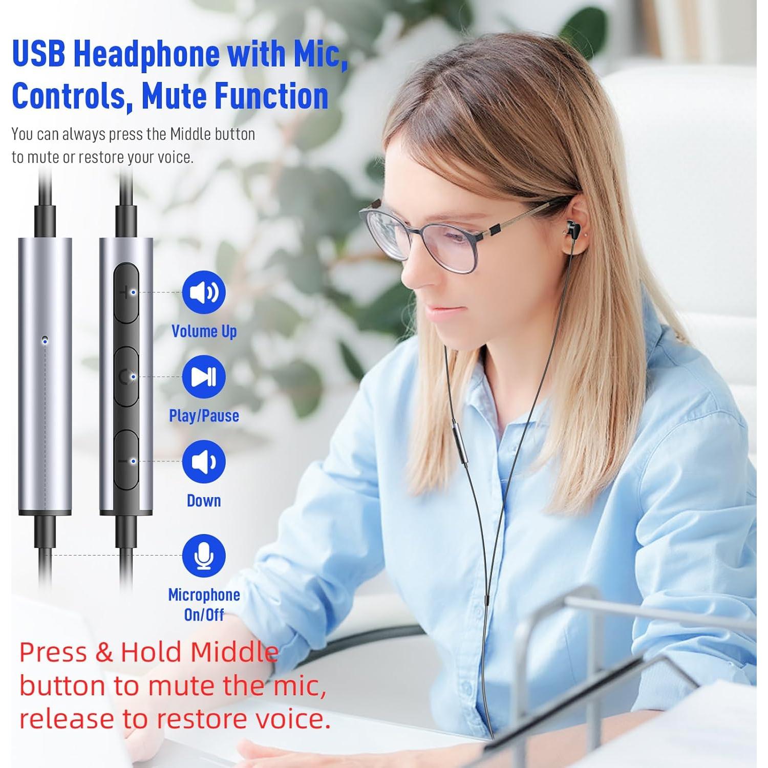 Auriculares USB HGCXING0060 con Micrófono y Aislamiento de Ruido