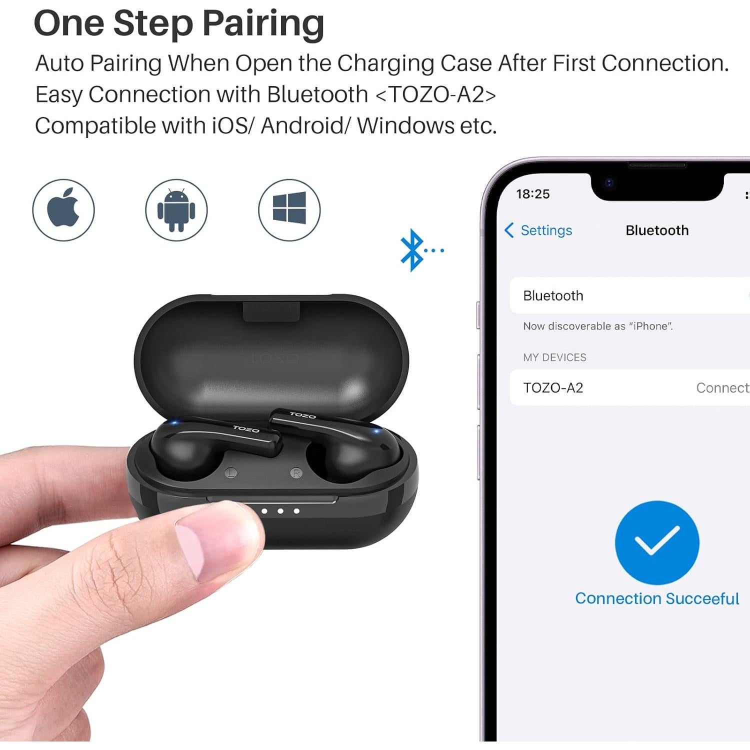 Auriculares Inalámbricos TOZO A2 Bluetooth 5.3 IPX5 Negro