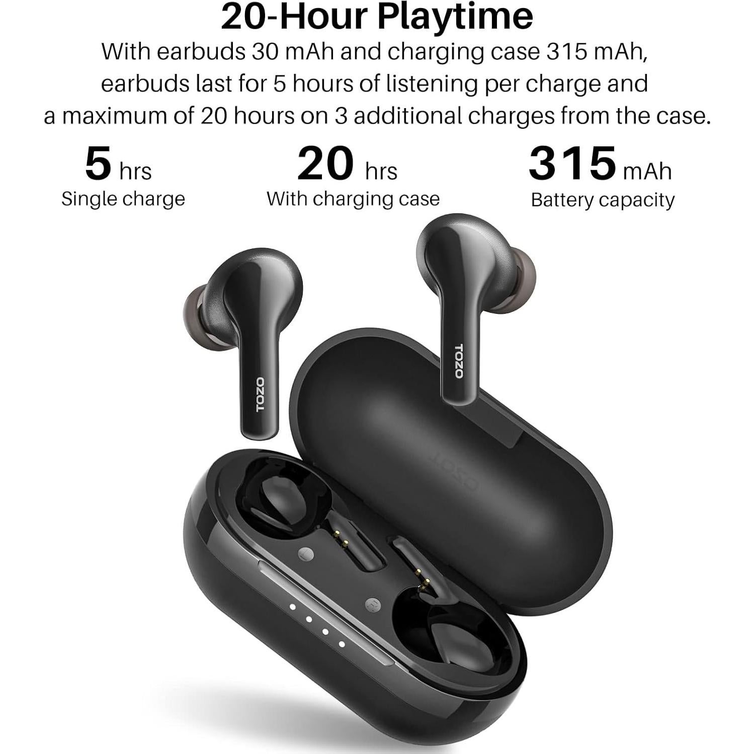 Auriculares Inalámbricos TOZO A2 Bluetooth 5.3 IPX5 Negro