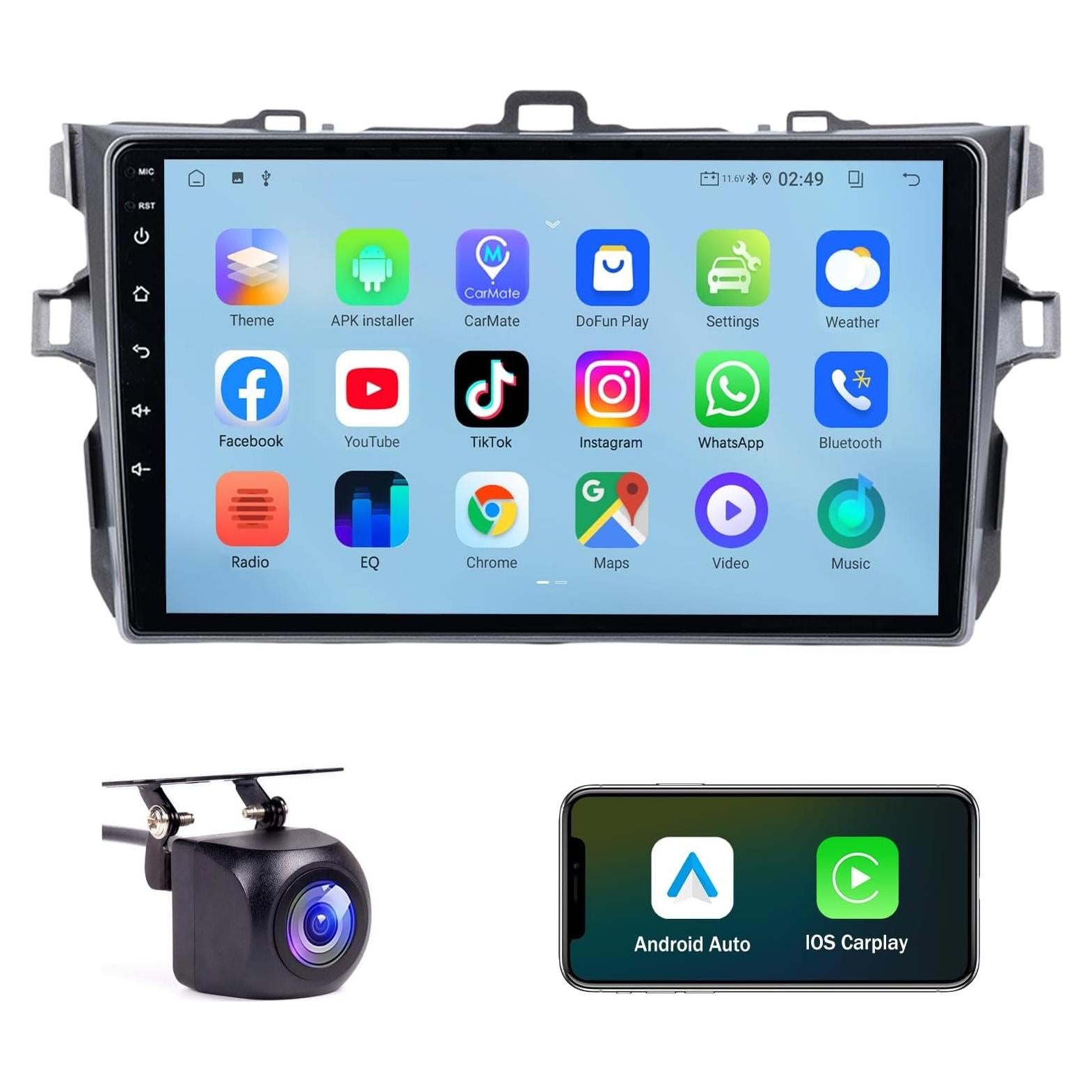 Estéreo de Coche Android 13 WheelX 9" para Toyota Corolla 2009-2013