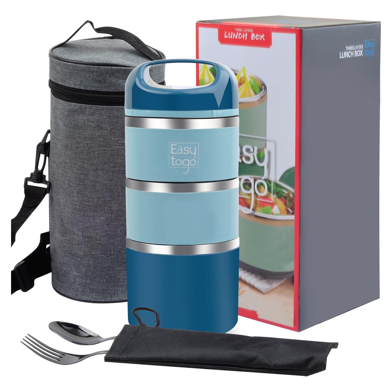 Caja de Almuerzo 3 Niveles Easy Togo Acero Inoxidable 1230ml Azul