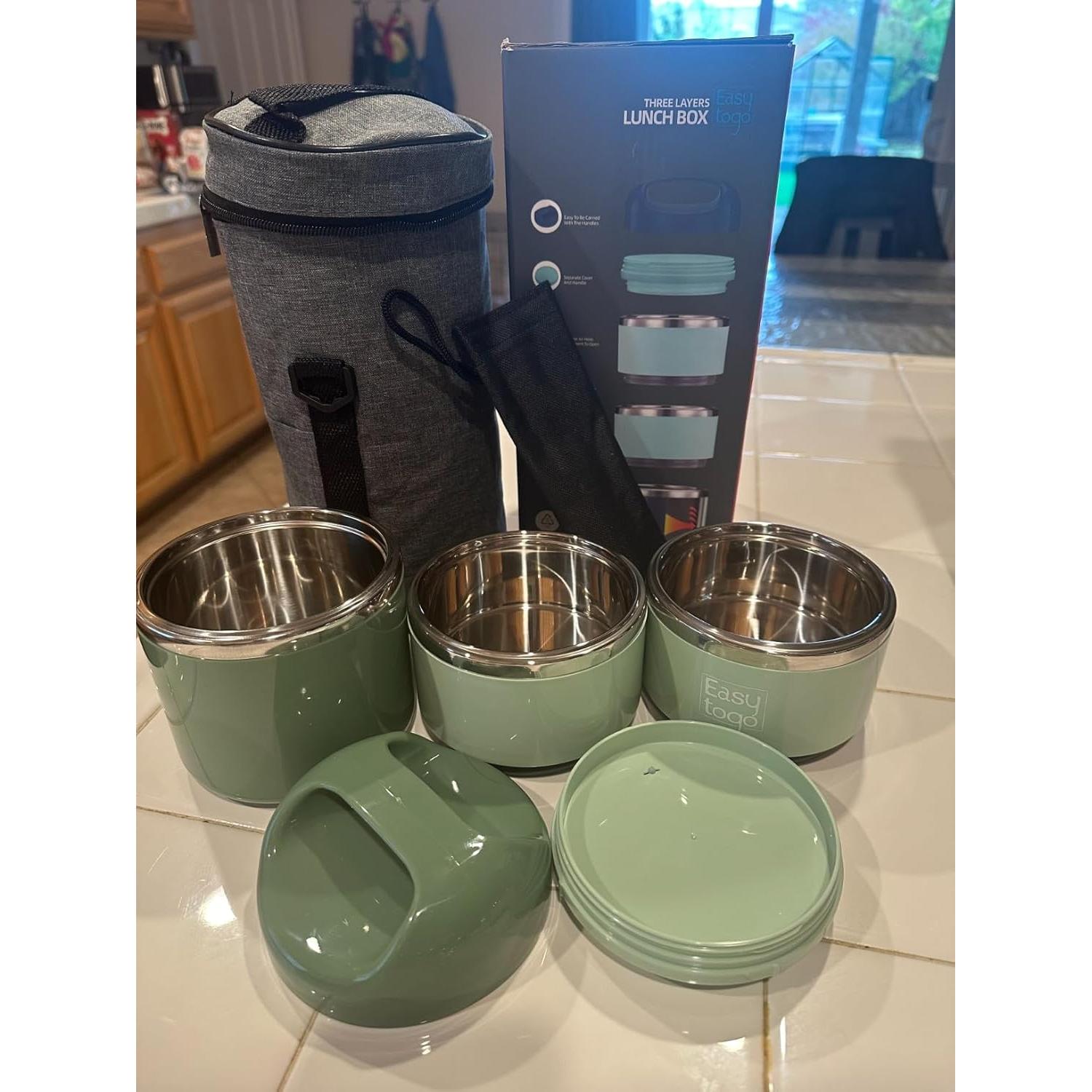 Caja de Almuerzo 3 Niveles Easy Togo Acero Inoxidable 1230ml Azul