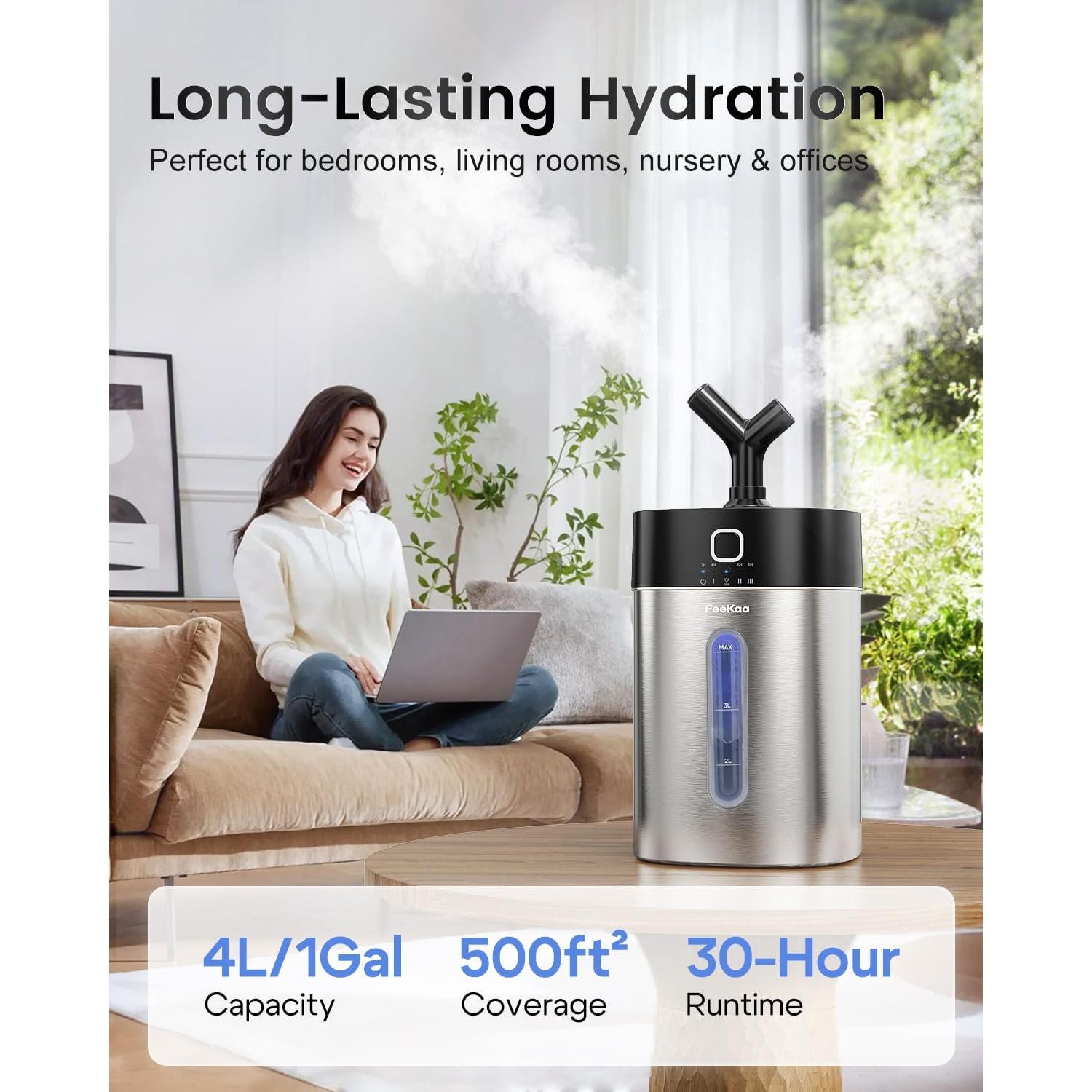 Humidificador Ultrasonido Feekaa Acero Inoxidable 4L Negro