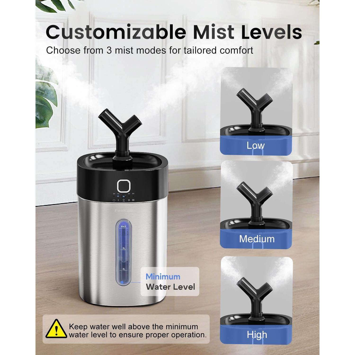 Humidificador Ultrasonido Feekaa Acero Inoxidable 4L Negro