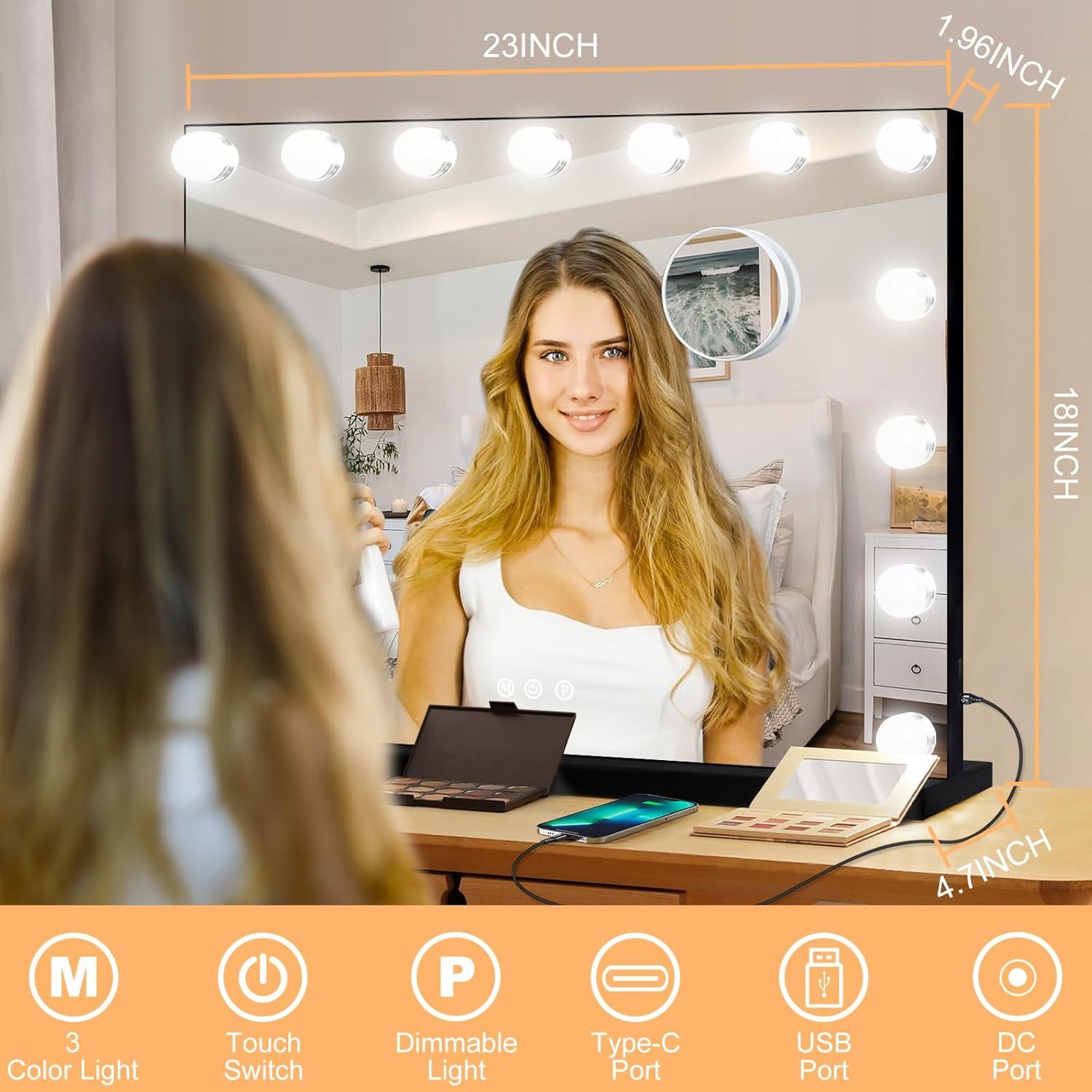 Espejo de Maquillaje Iluminado Moonee Negro 58.4x45.7cm 10X