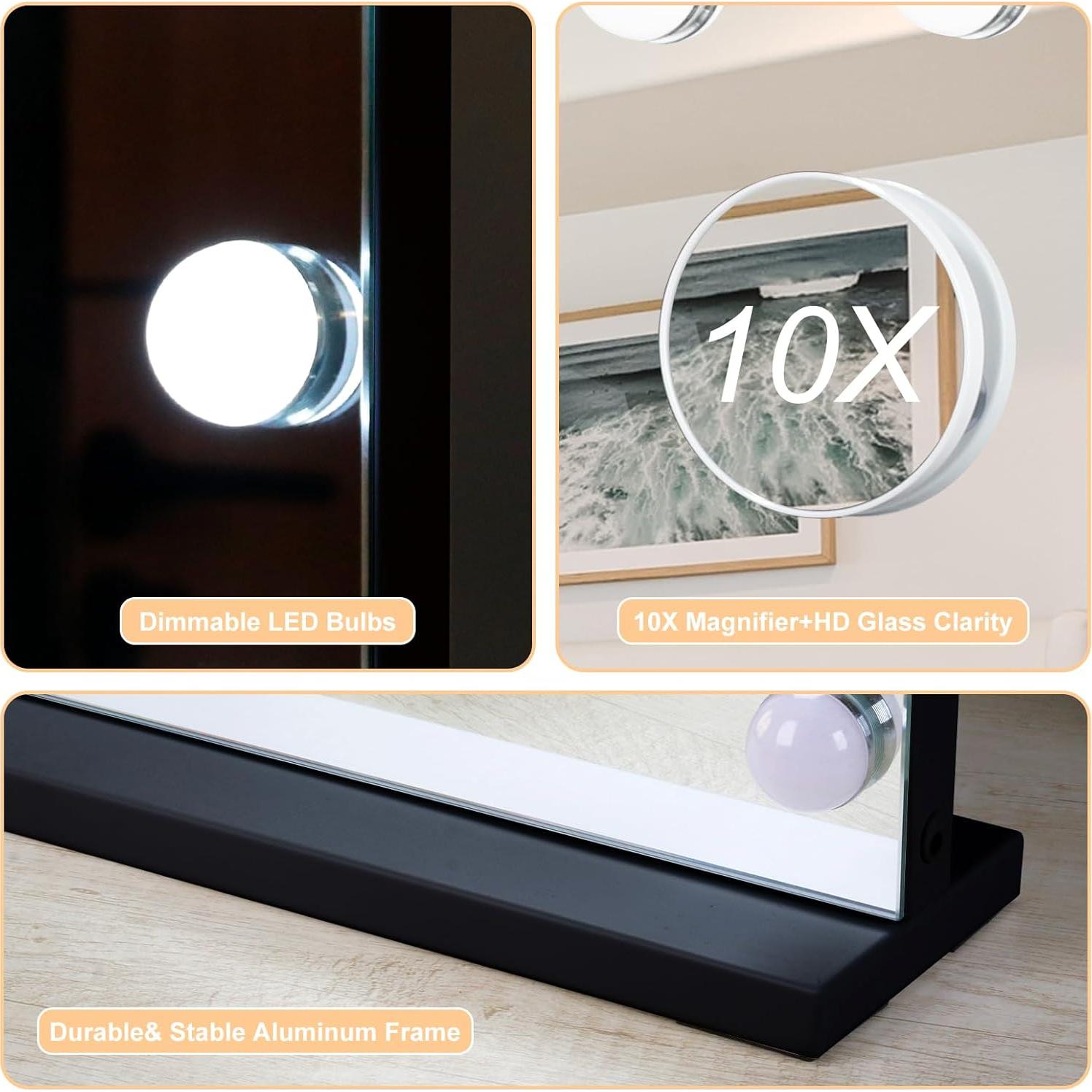 Espejo de Maquillaje Iluminado Moonee Negro 58.4x45.7cm 10X