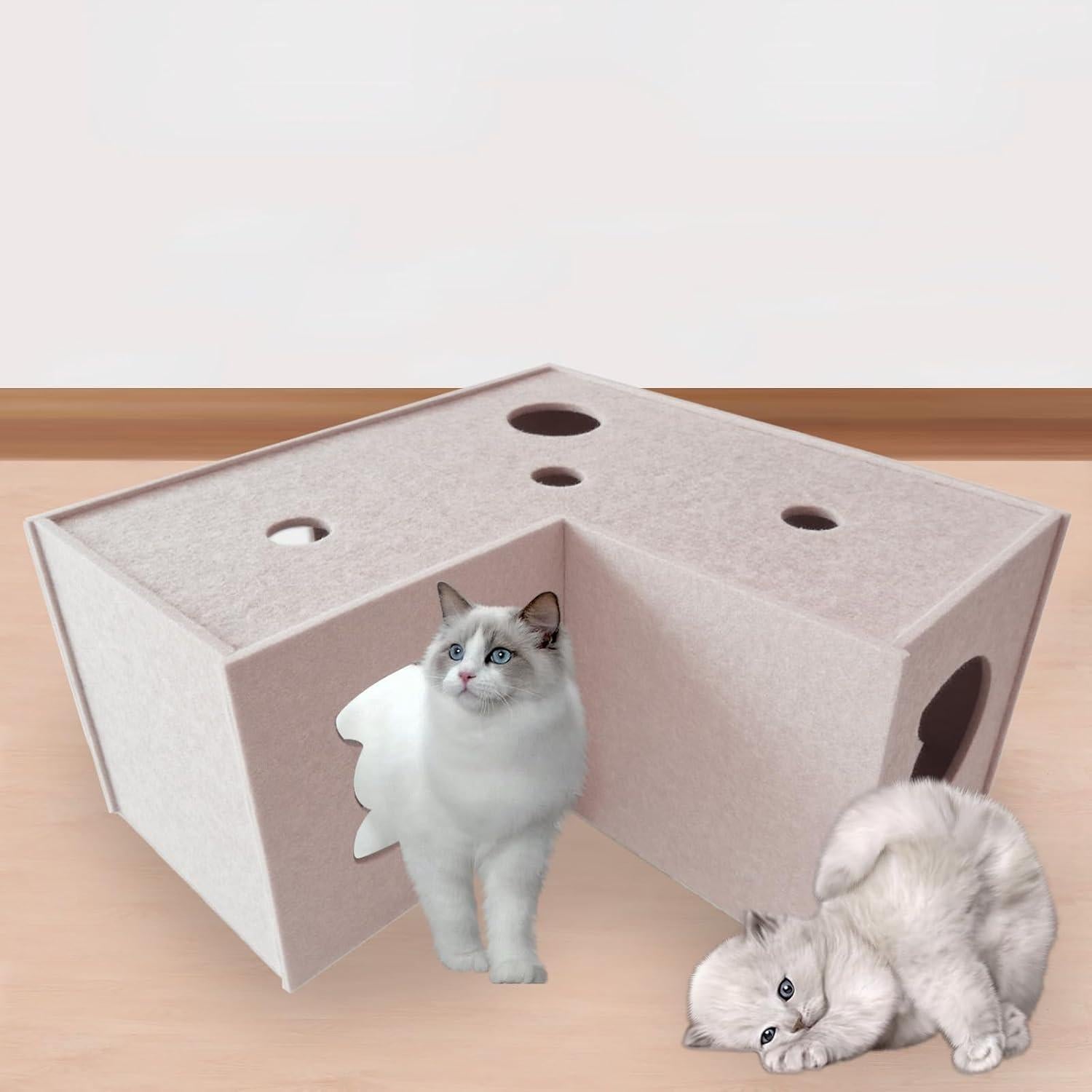 Túnel para Gatos Homegroove Beige en Forma de L 57x57 cm