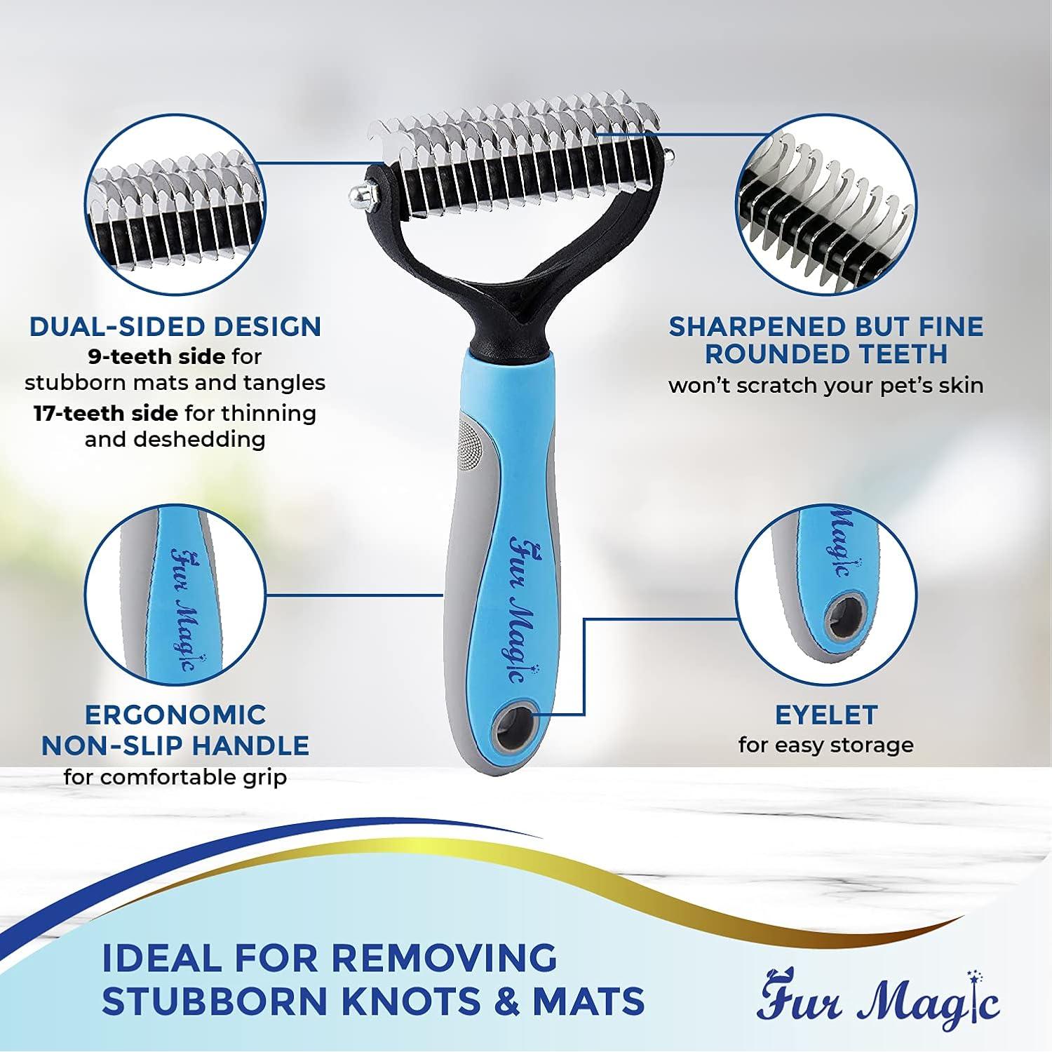 Fur Magic Kit de Aseo Mediano para Perros y Gatos - Cepillos Deshedding y Desenredar