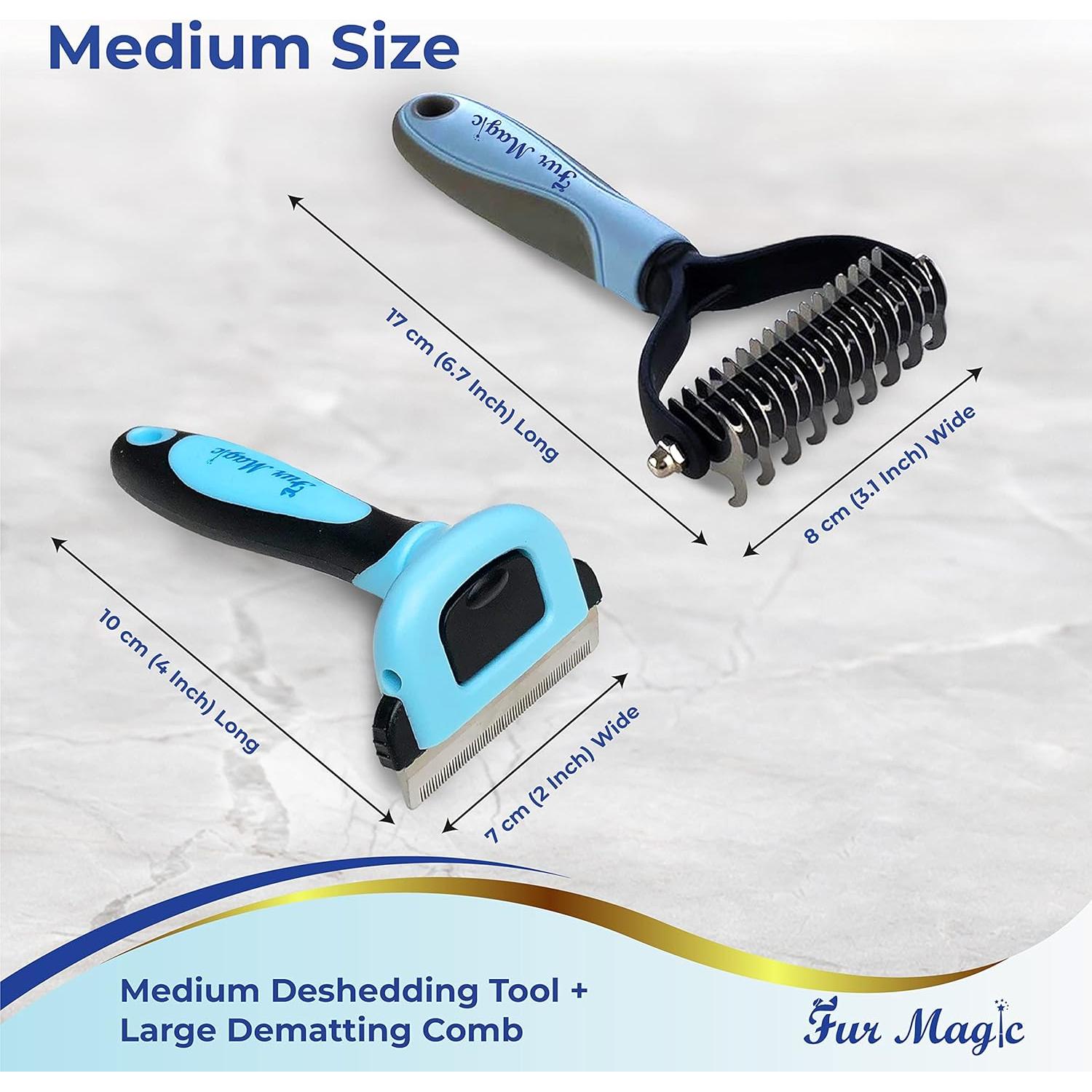 Fur Magic Kit de Aseo Mediano para Perros y Gatos - Cepillos Deshedding y Desenredar