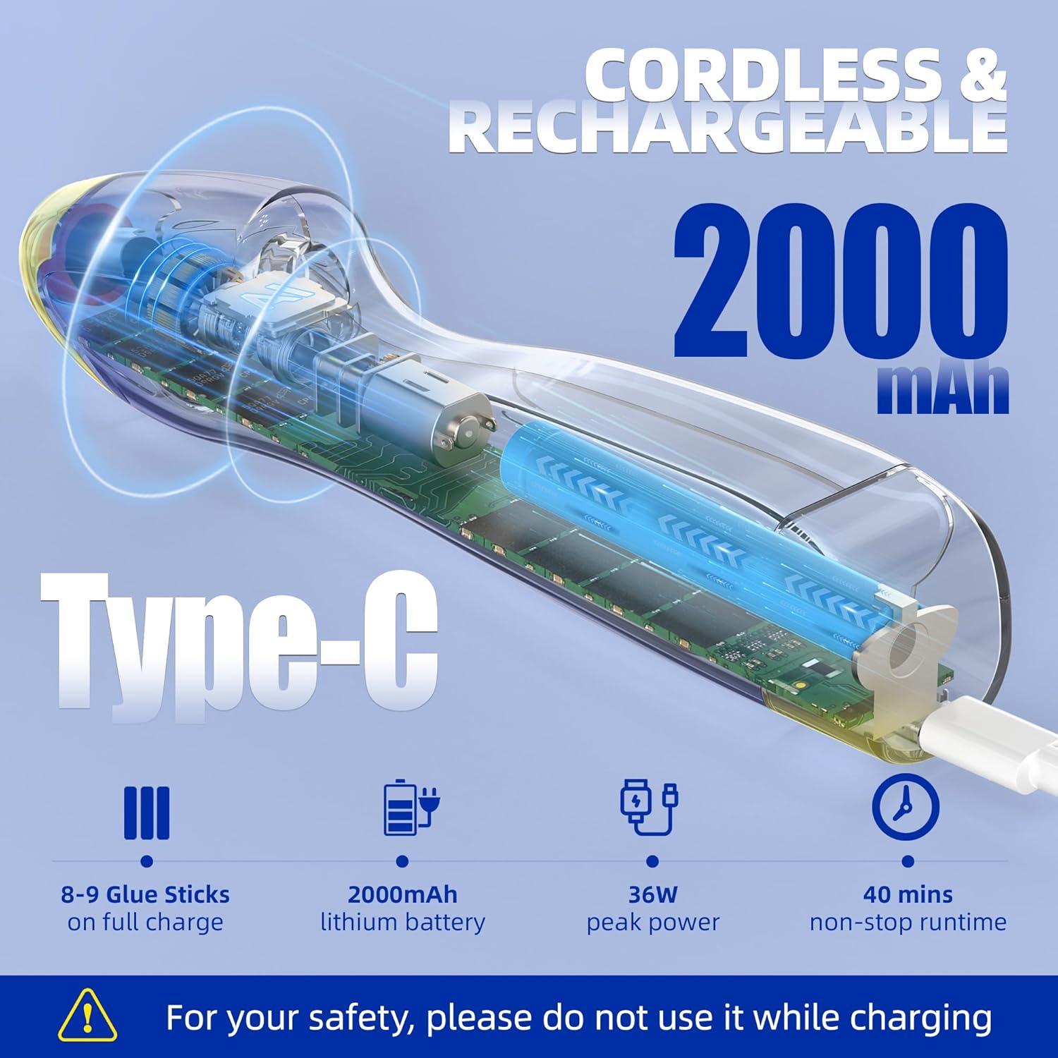 Pistola de Pegamento Caliente Inalámbrica DOINOW Azul 6s Calentamiento Rápido