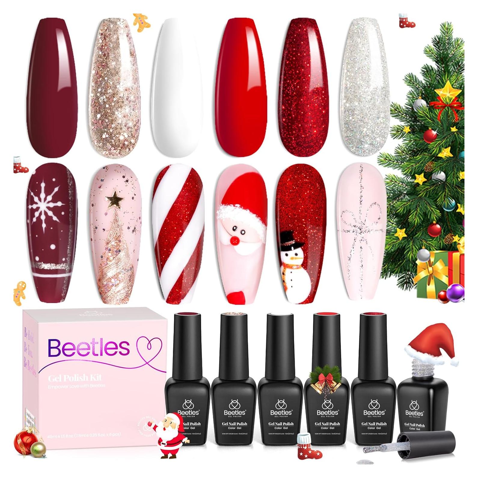 Set de 6 Esmaltes de Uñas en Gel Beetles - Colores Navideños