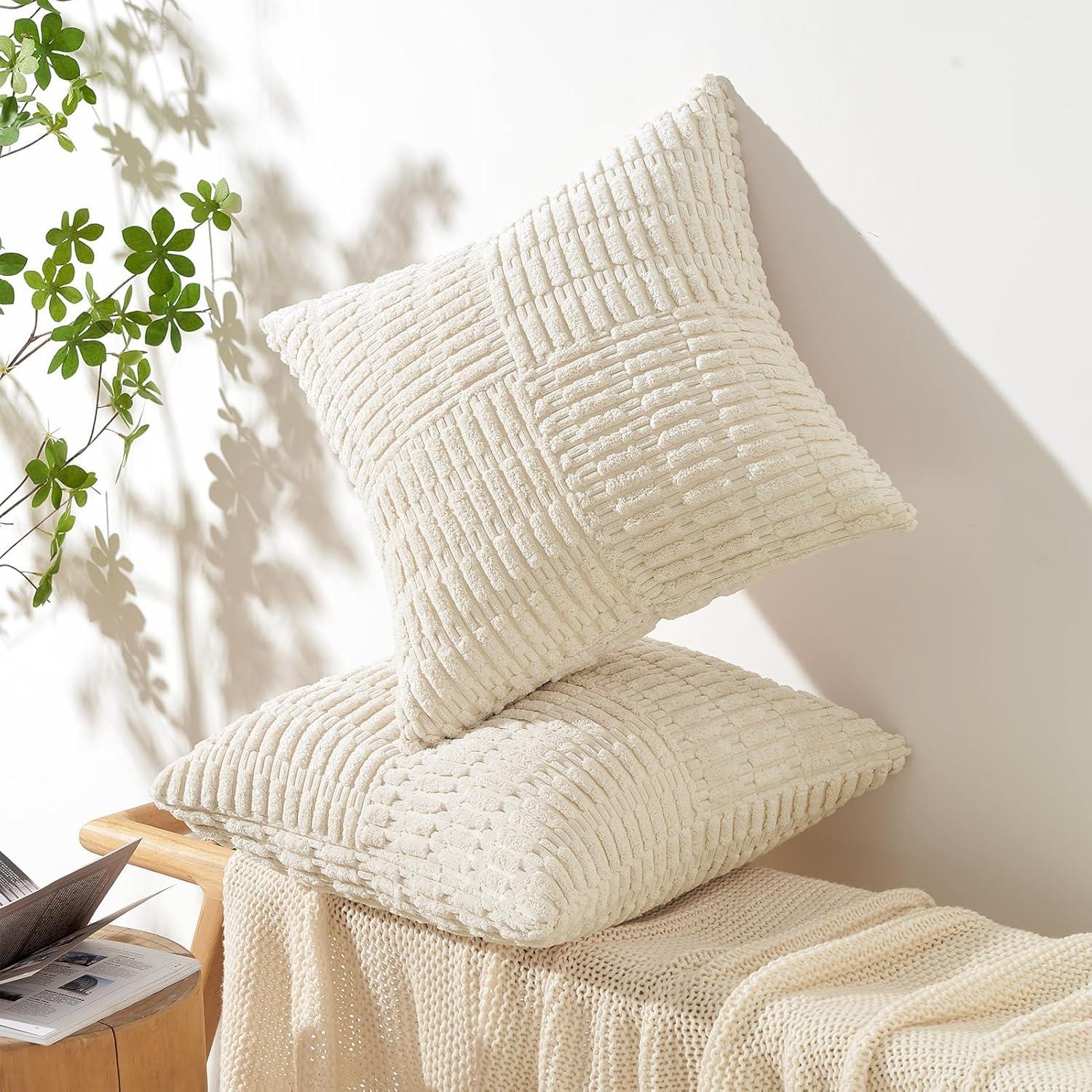 Funda de Cojín Topfinel Beige 50x50 cm Juego de 2 Corduroy
