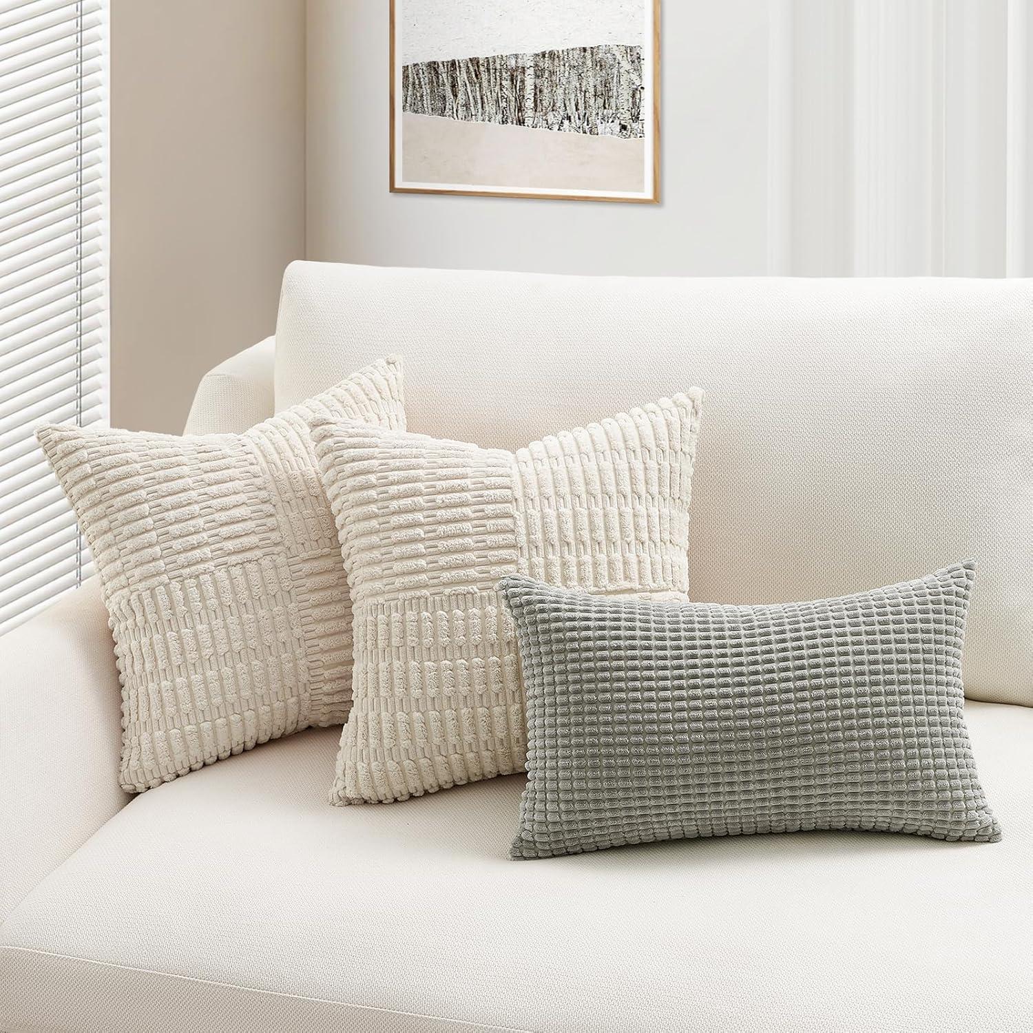 Funda de Cojín Topfinel Beige 50x50 cm Juego de 2 Corduroy
