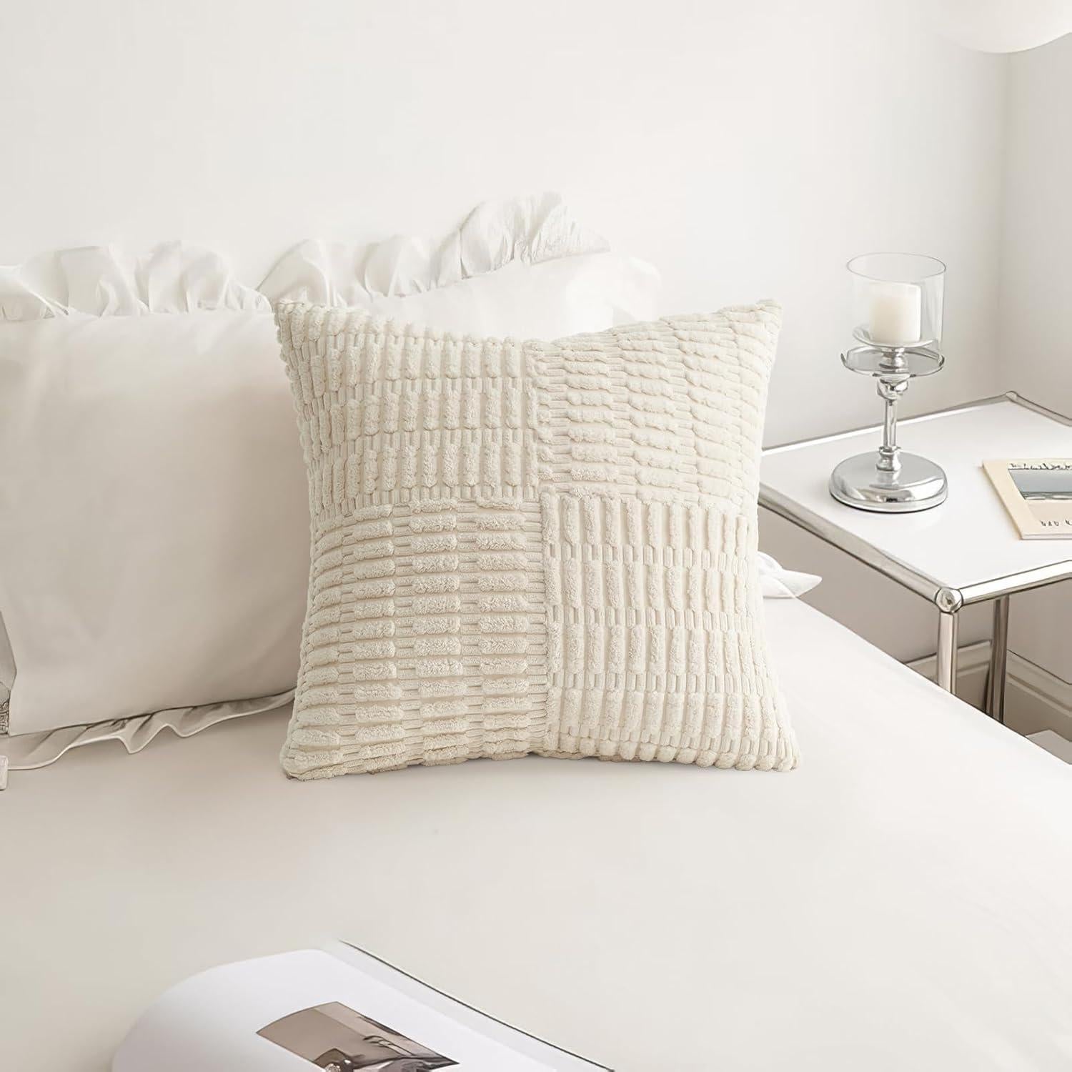 Funda de Cojín Topfinel Beige 50x50 cm Juego de 2 Corduroy