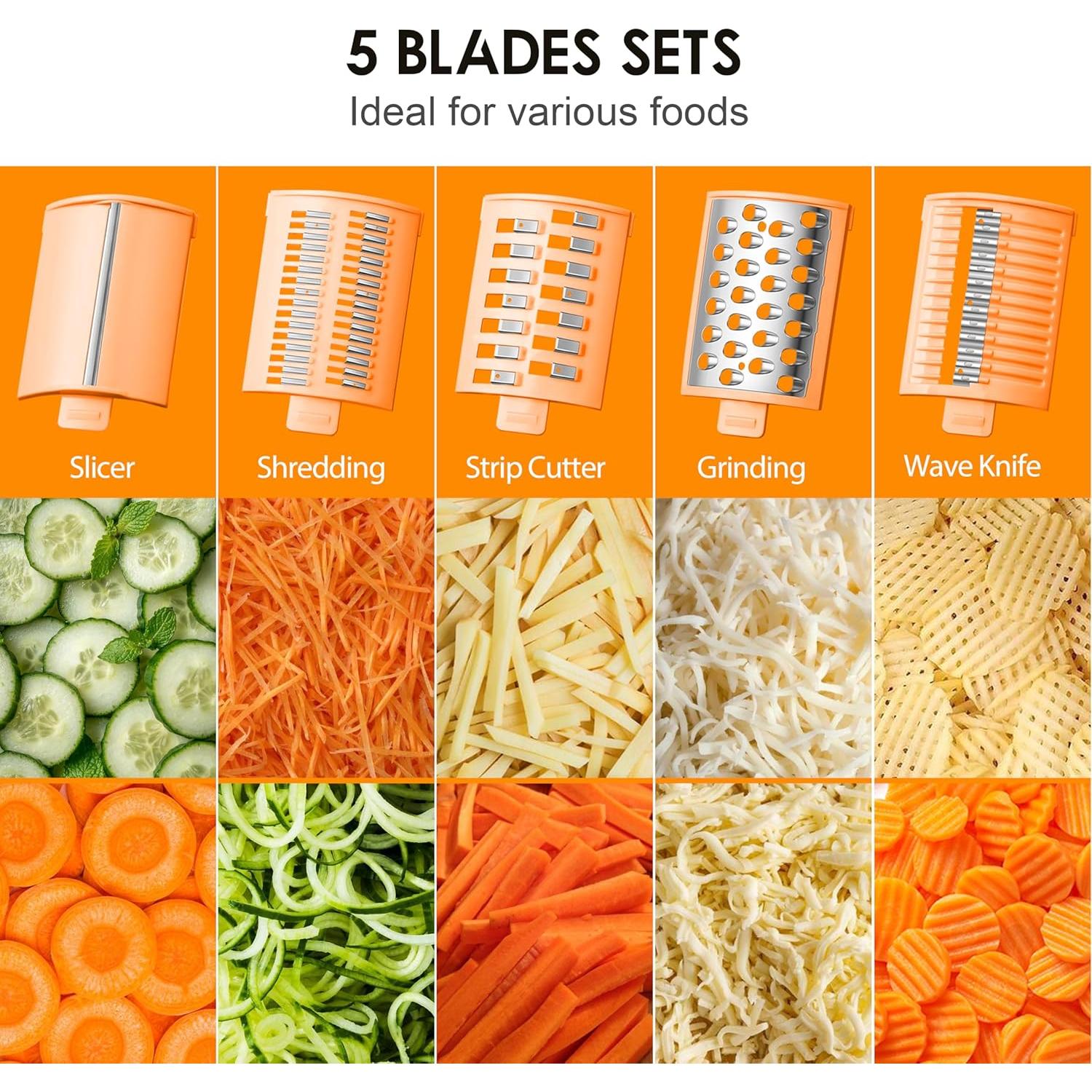 Rallador Eléctrico 5 en 1 LAZYFOX - Cuchillas Acero Inoxidable