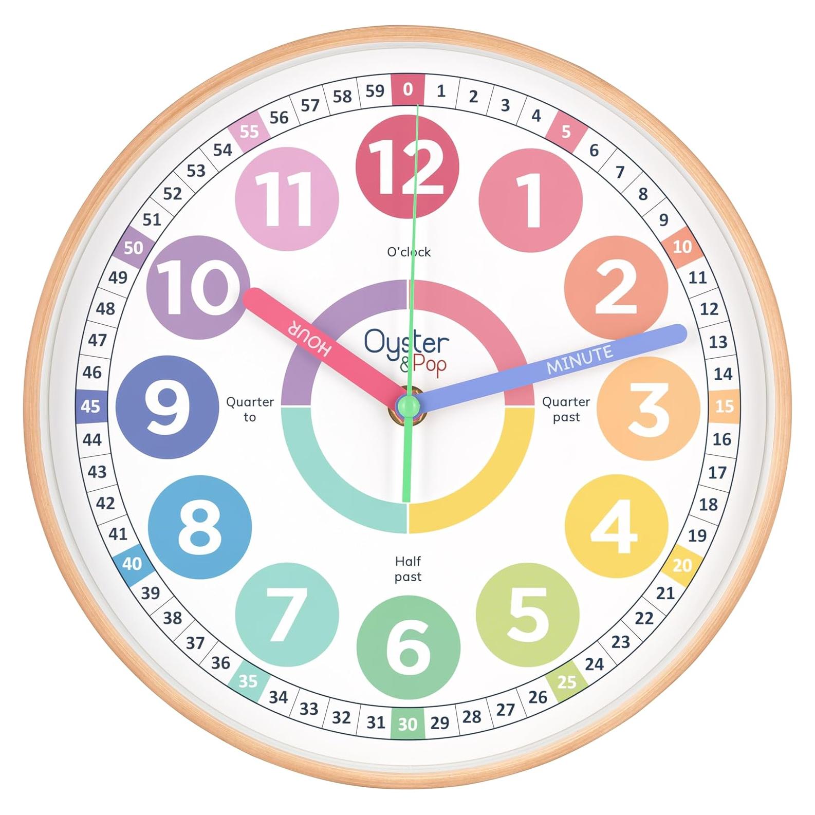 Reloj de Aprendizaje Silencioso Oyster&Pop 10" para Niños