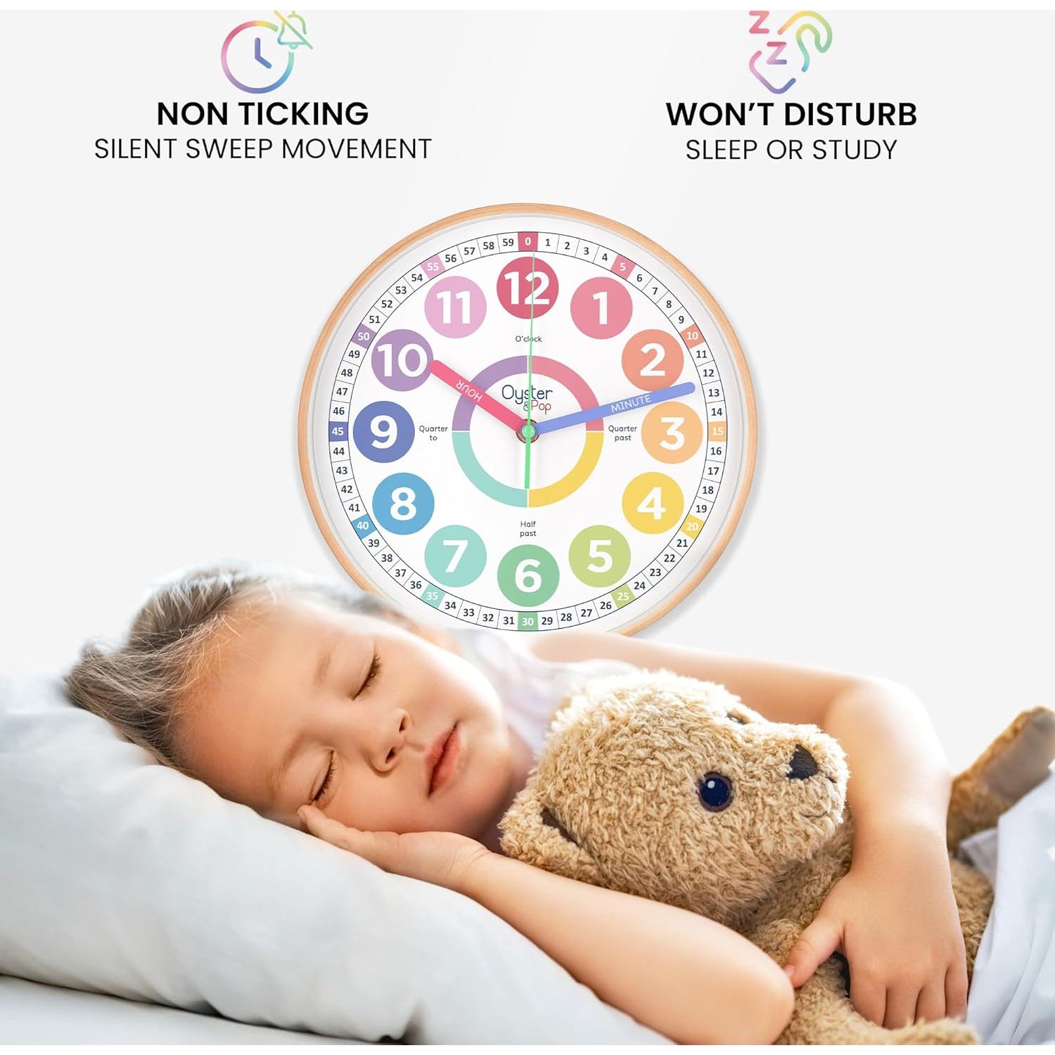 Reloj de Aprendizaje Silencioso Oyster&Pop 10" para Niños