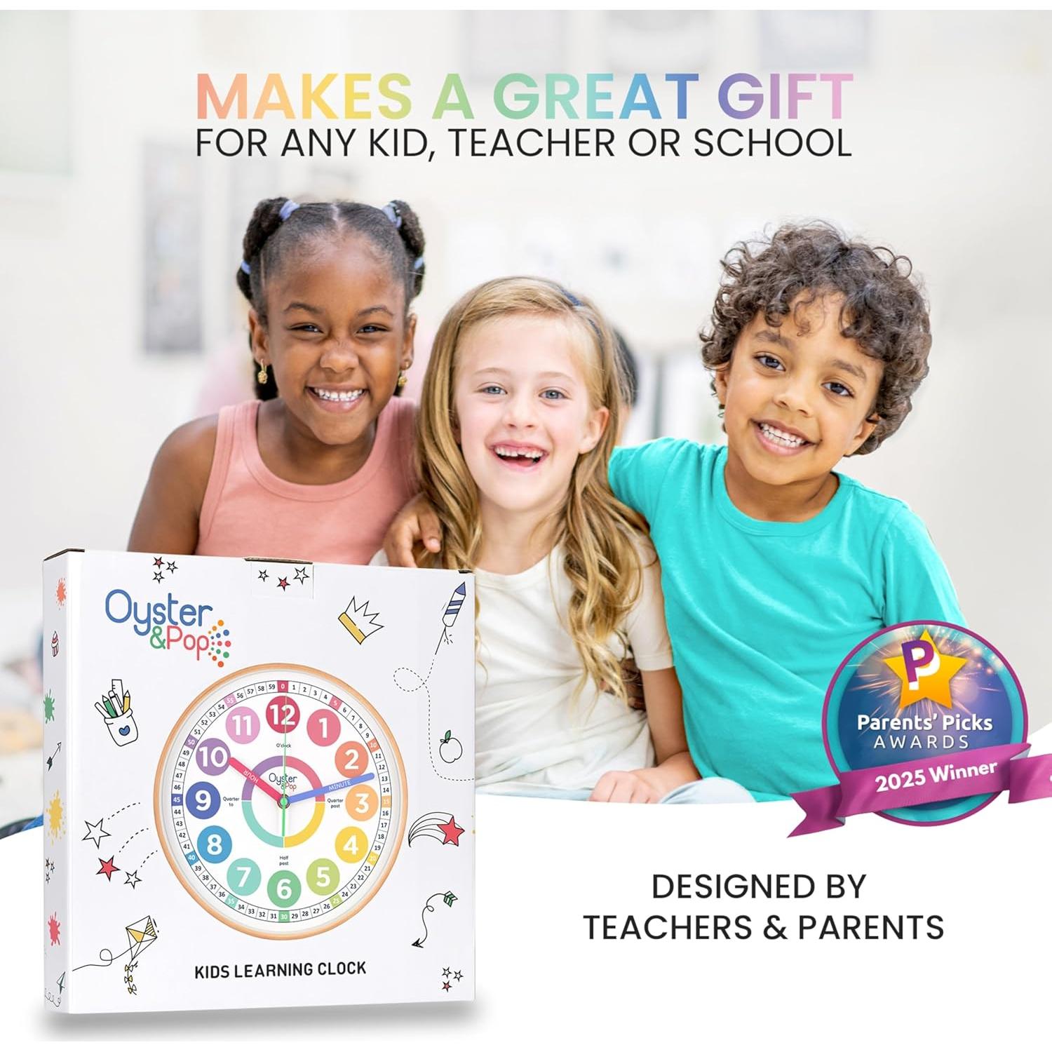 Reloj de Aprendizaje Silencioso Oyster&Pop 10" para Niños