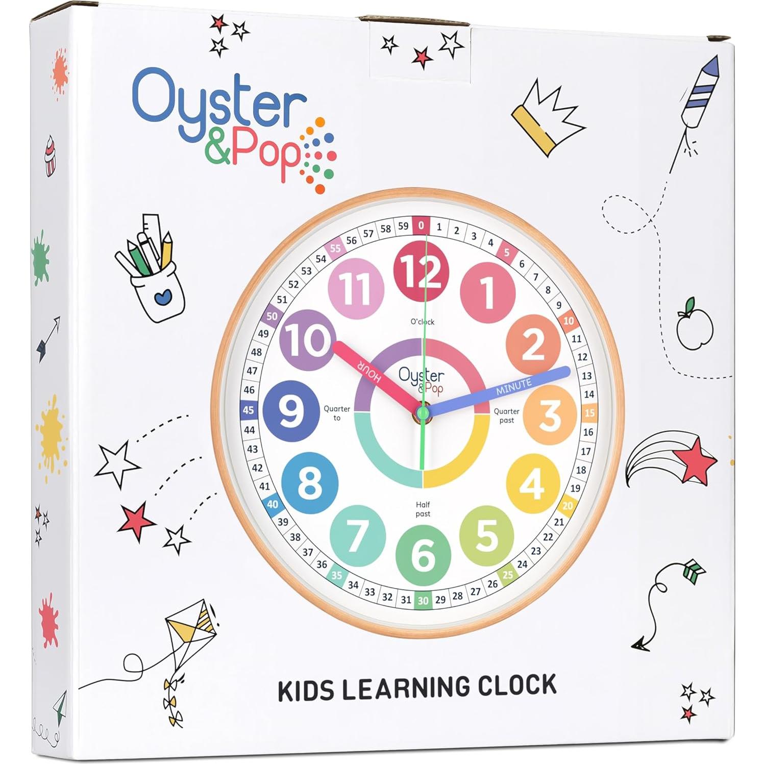 Reloj de Aprendizaje Silencioso Oyster&Pop 10" para Niños