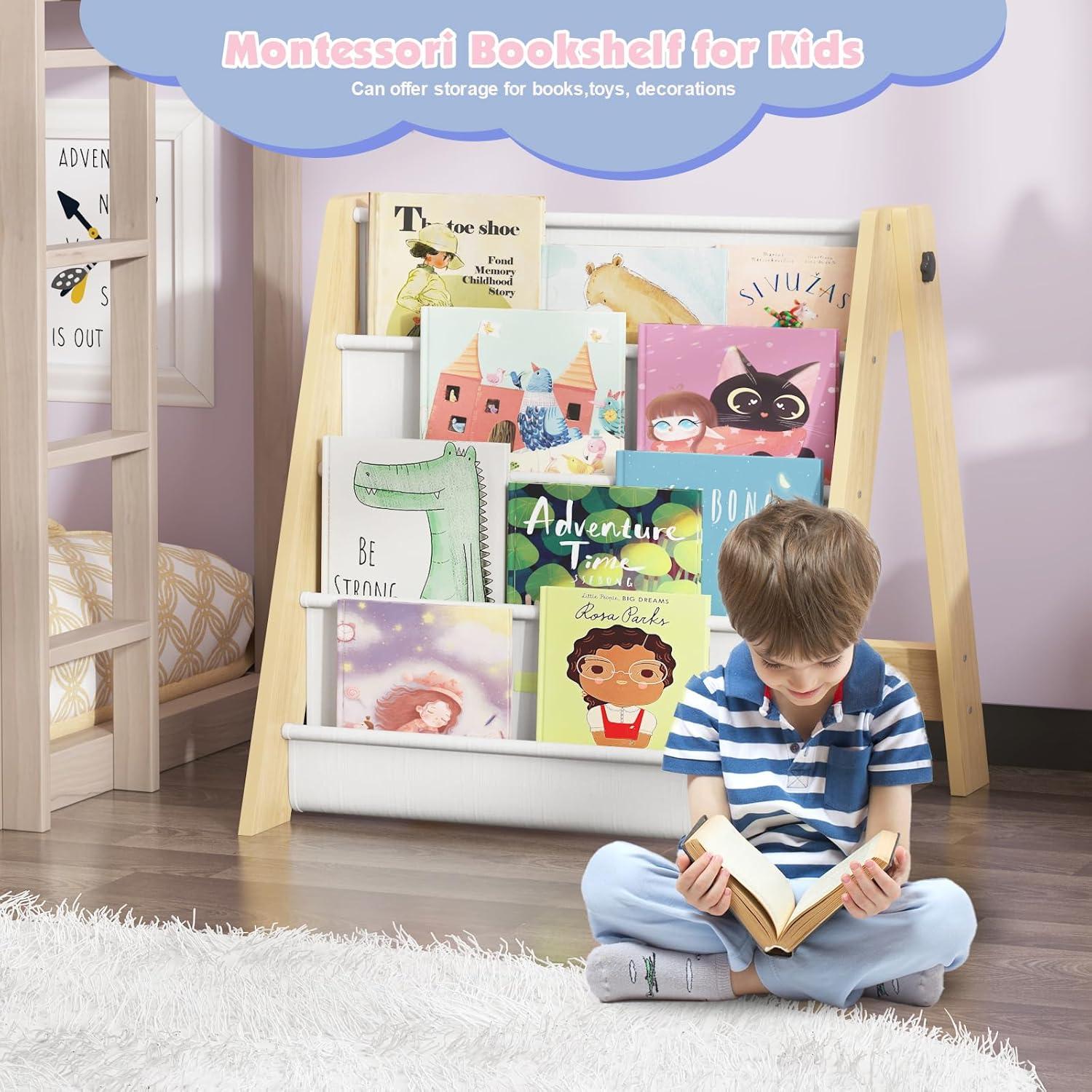 Estantería Plegable para Niños NACHES 4 Niveles Madera Natural