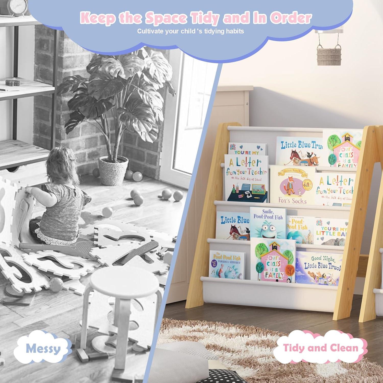 Estantería Plegable para Niños NACHES 4 Niveles Madera Natural