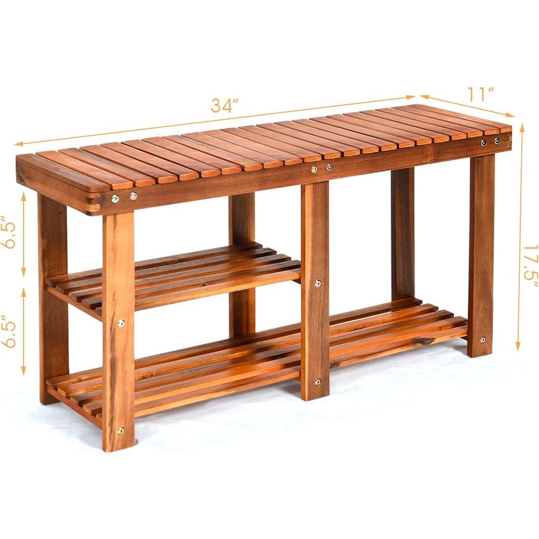 Banco para zapatos 2 niveles Giantex madera teca 158.8 kg