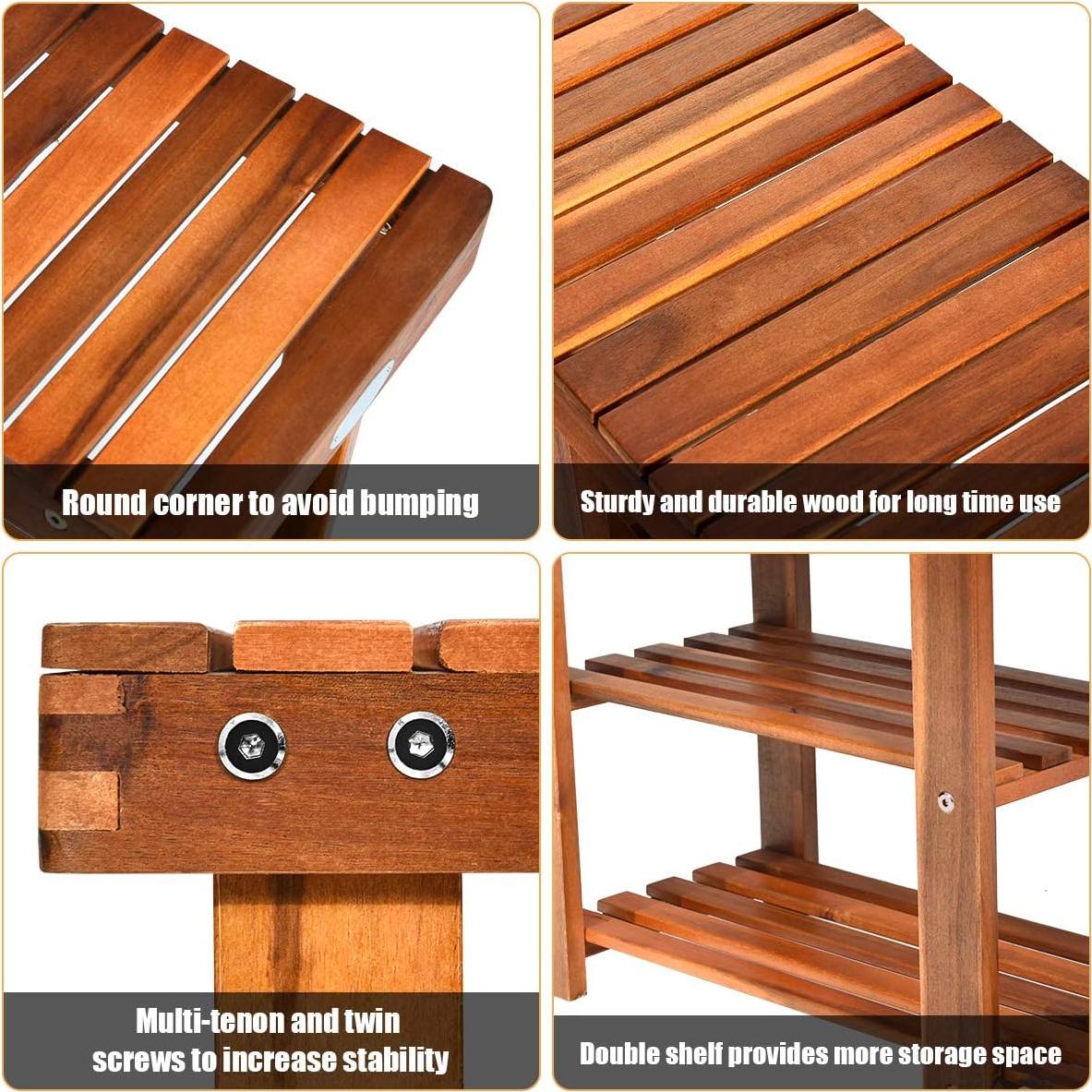 Banco para zapatos 2 niveles Giantex madera teca 158.8 kg