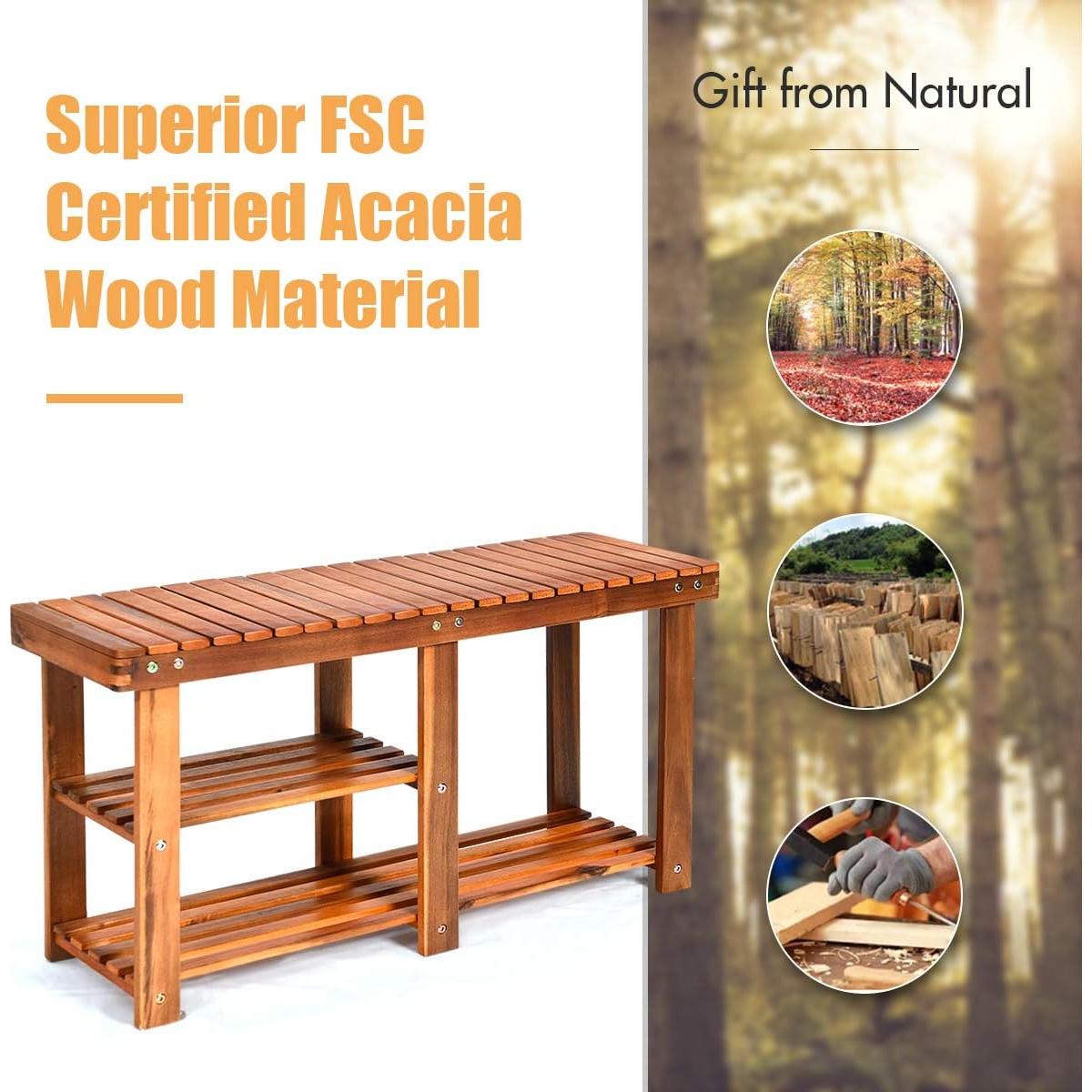 Banco para zapatos 2 niveles Giantex madera teca 158.8 kg