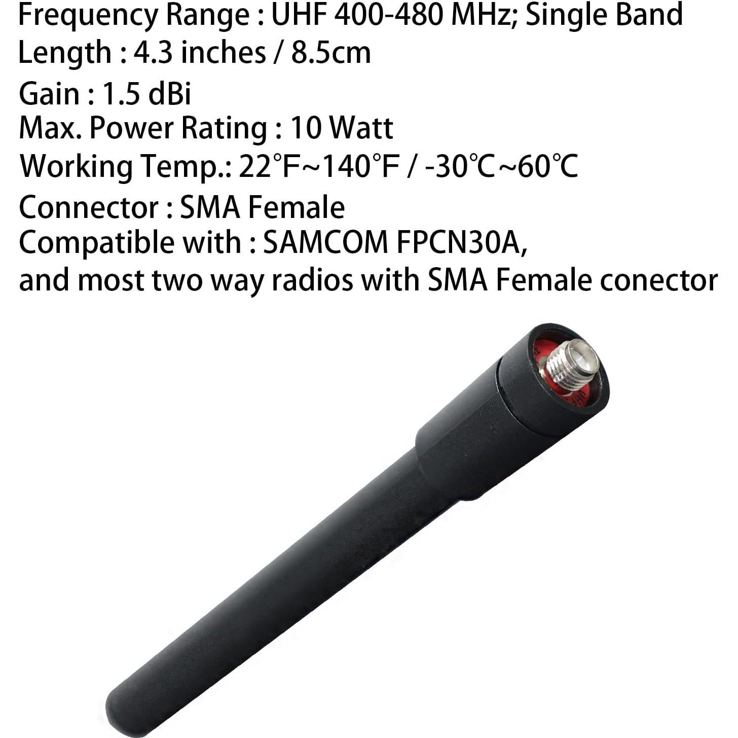 Antena Corta Samcom SMA-Femenino 8.6 cm UHF 400-480MHz