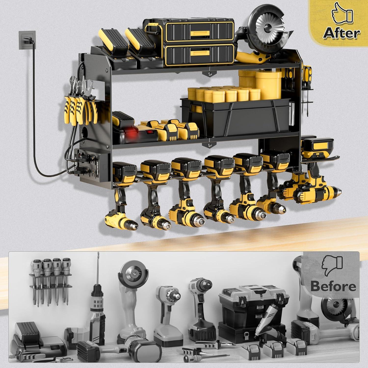 Organizador de Herramientas de Pared MASSOOAN con Toma de Corriente