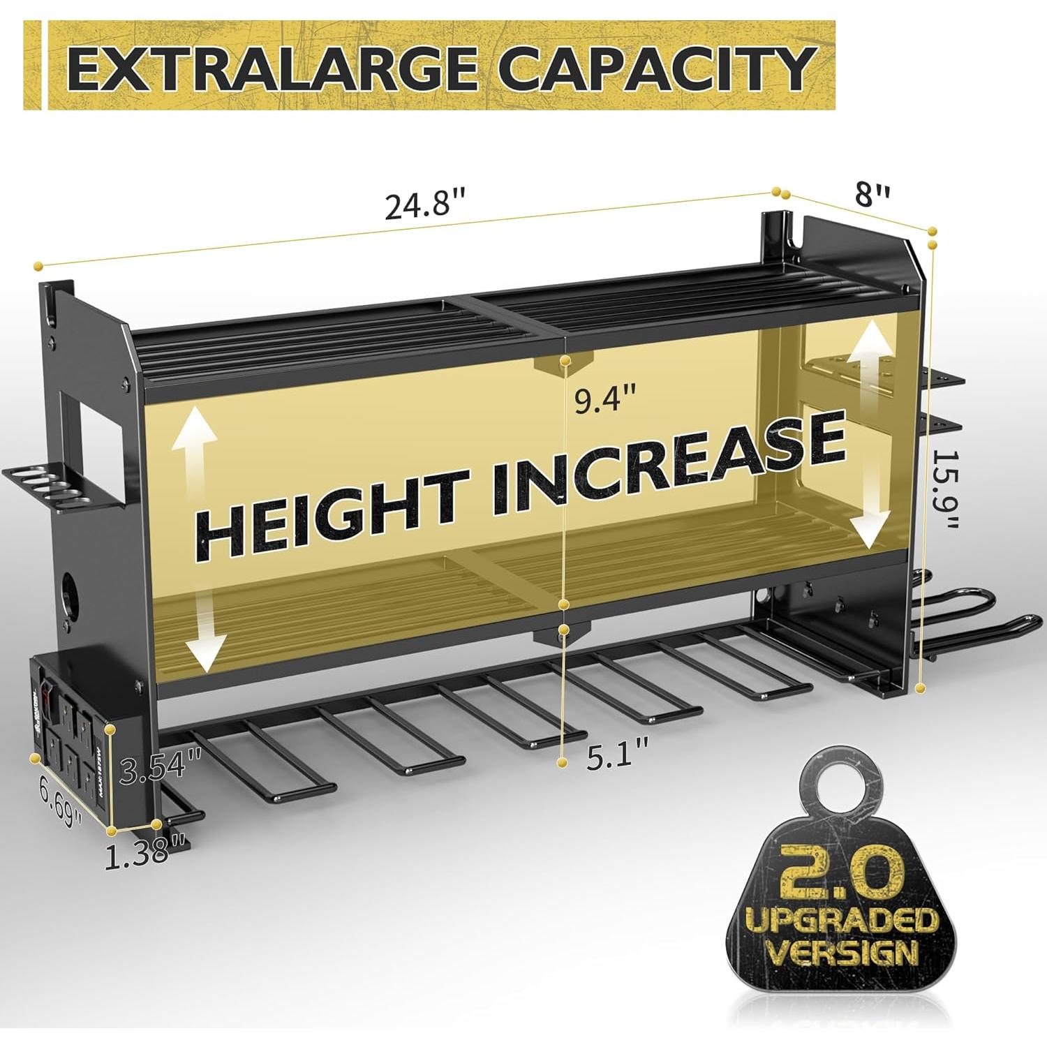 Organizador de Herramientas de Pared MASSOOAN con Toma de Corriente