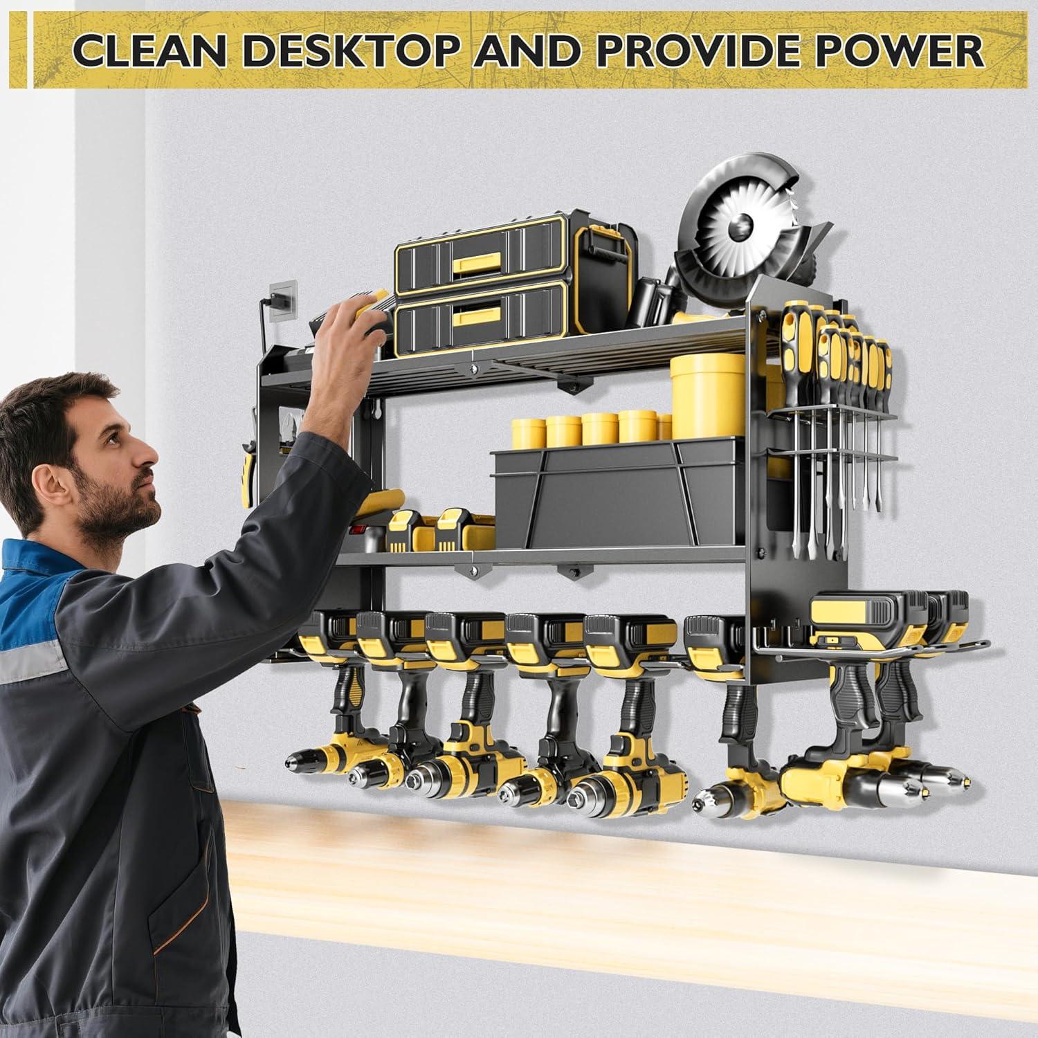 Organizador de Herramientas de Pared MASSOOAN con Toma de Corriente