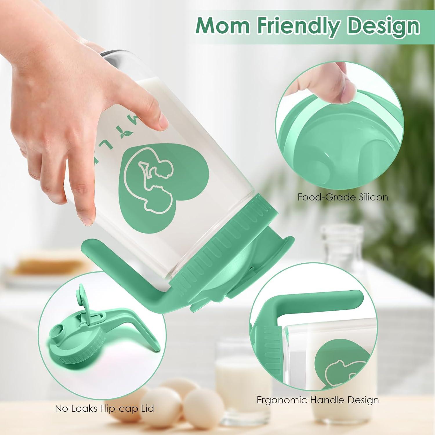 Jarra de Leche Materna de Vidrio Mason 32 oz Hermética Verde