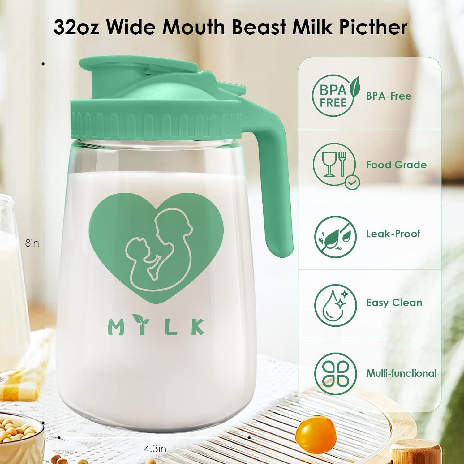 Jarra de Leche Materna de Vidrio Mason 32 oz Hermética Verde