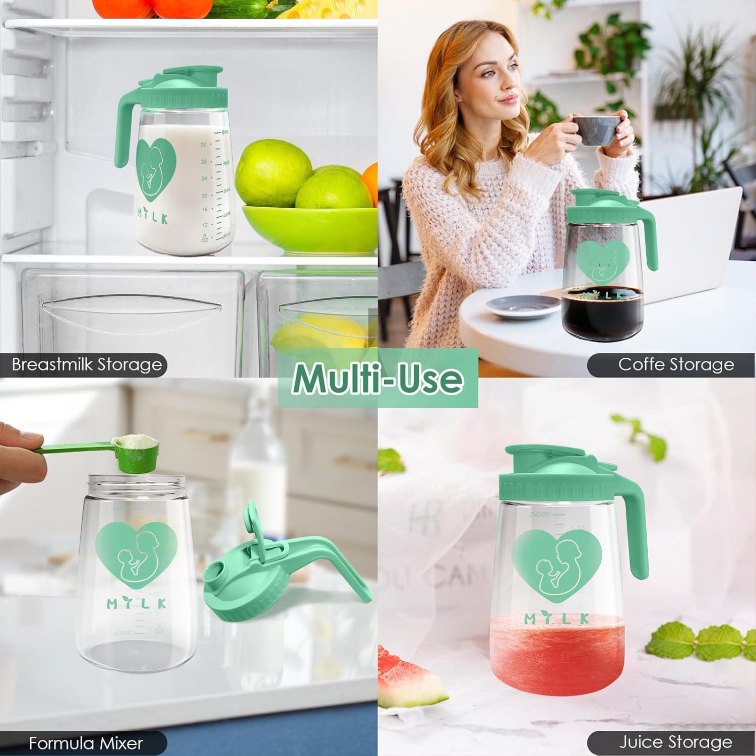 Jarra de Leche Materna de Vidrio Mason 32 oz Hermética Verde