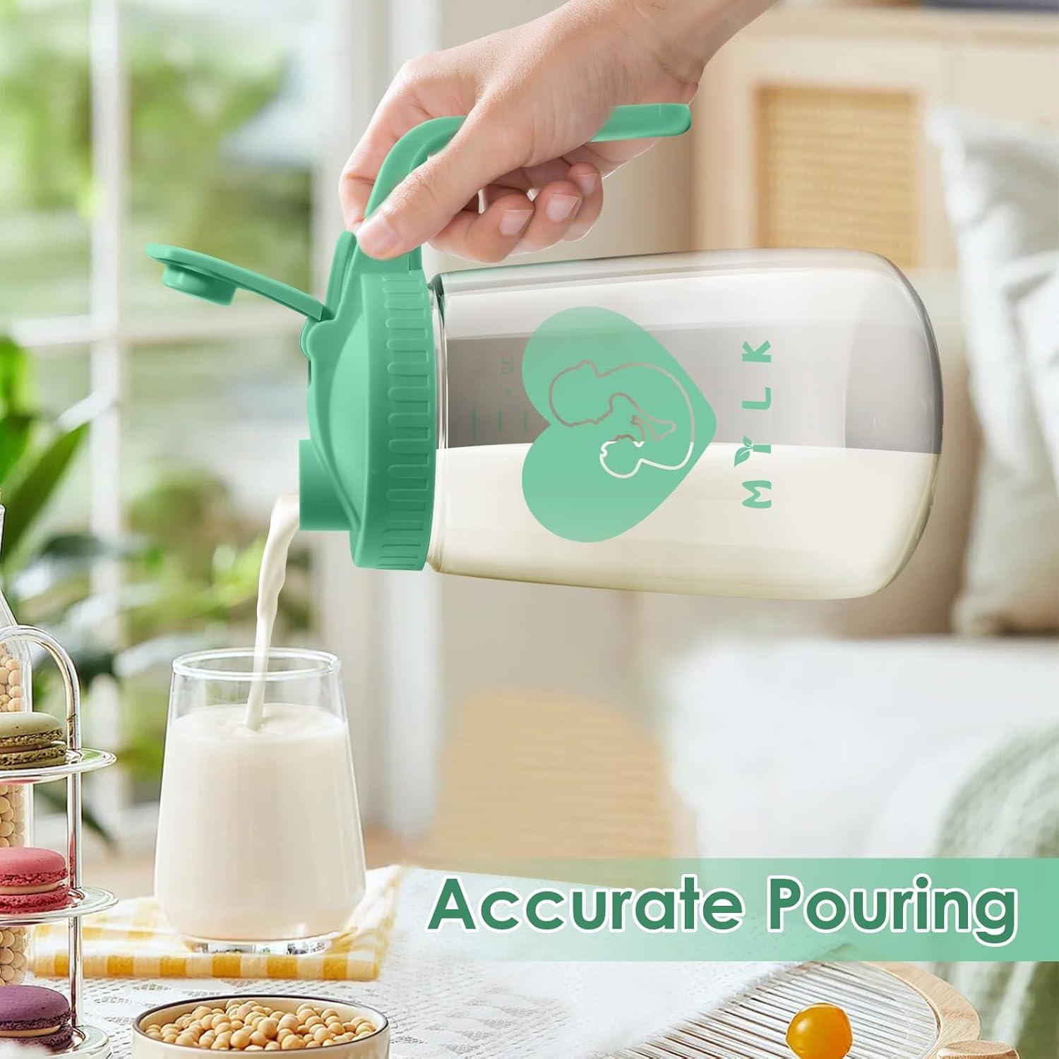 Jarra de Leche Materna de Vidrio Mason 32 oz Hermética Verde