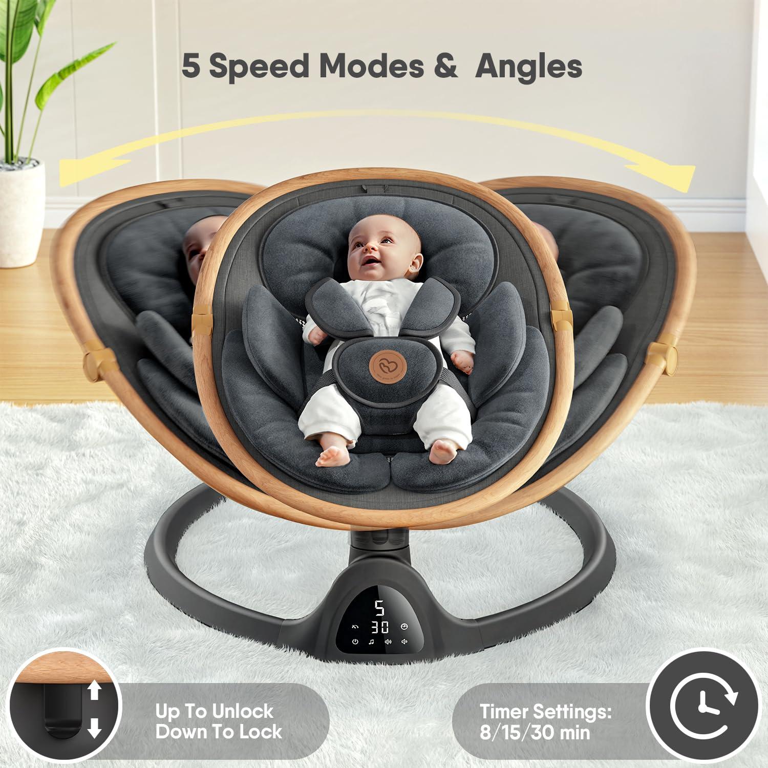 Hamaca Bluetooth FasonBaby para Bebés - 5 Velocidades, 3 Posiciones, Negro