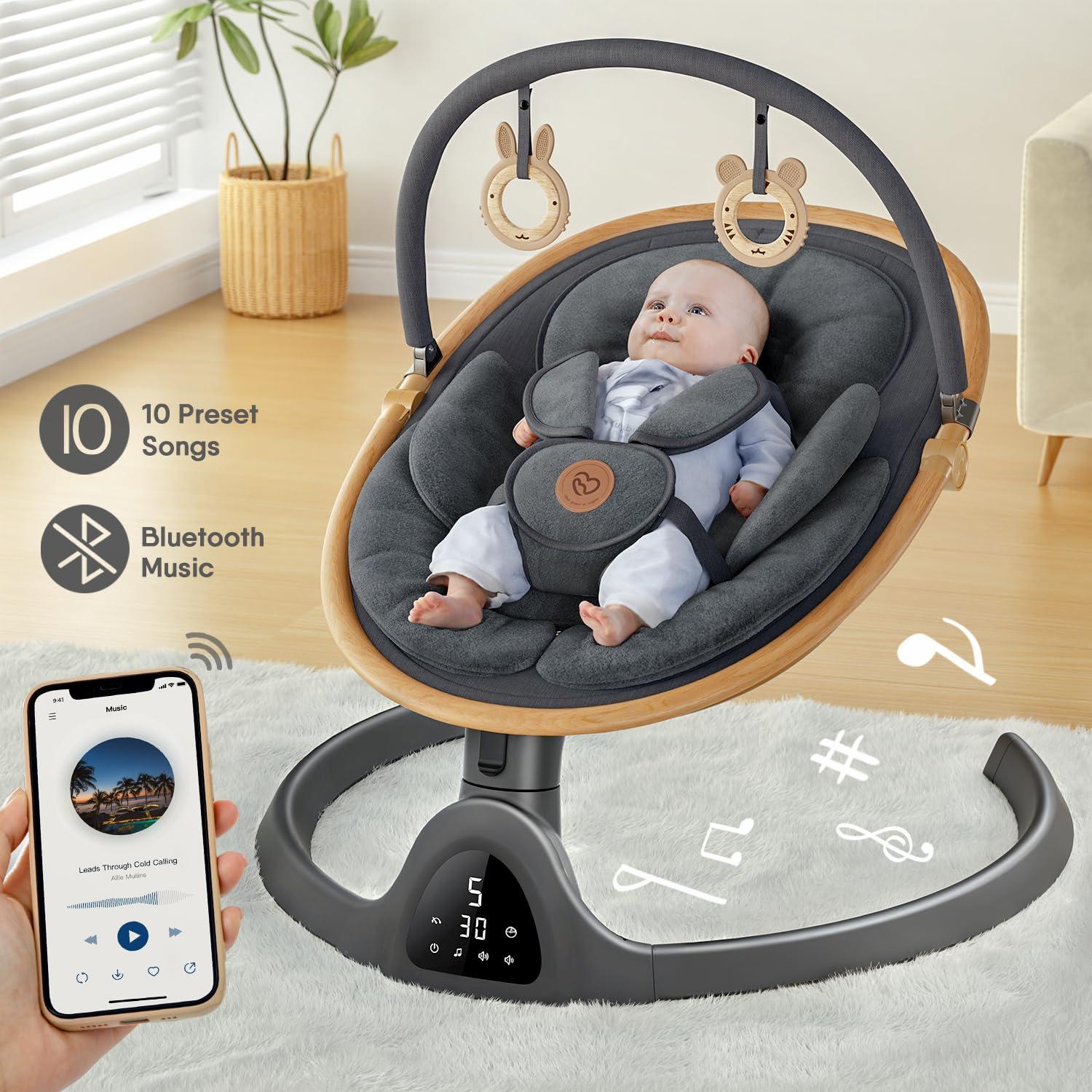 Hamaca Bluetooth FasonBaby para Bebés - 5 Velocidades, 3 Posiciones, Negro
